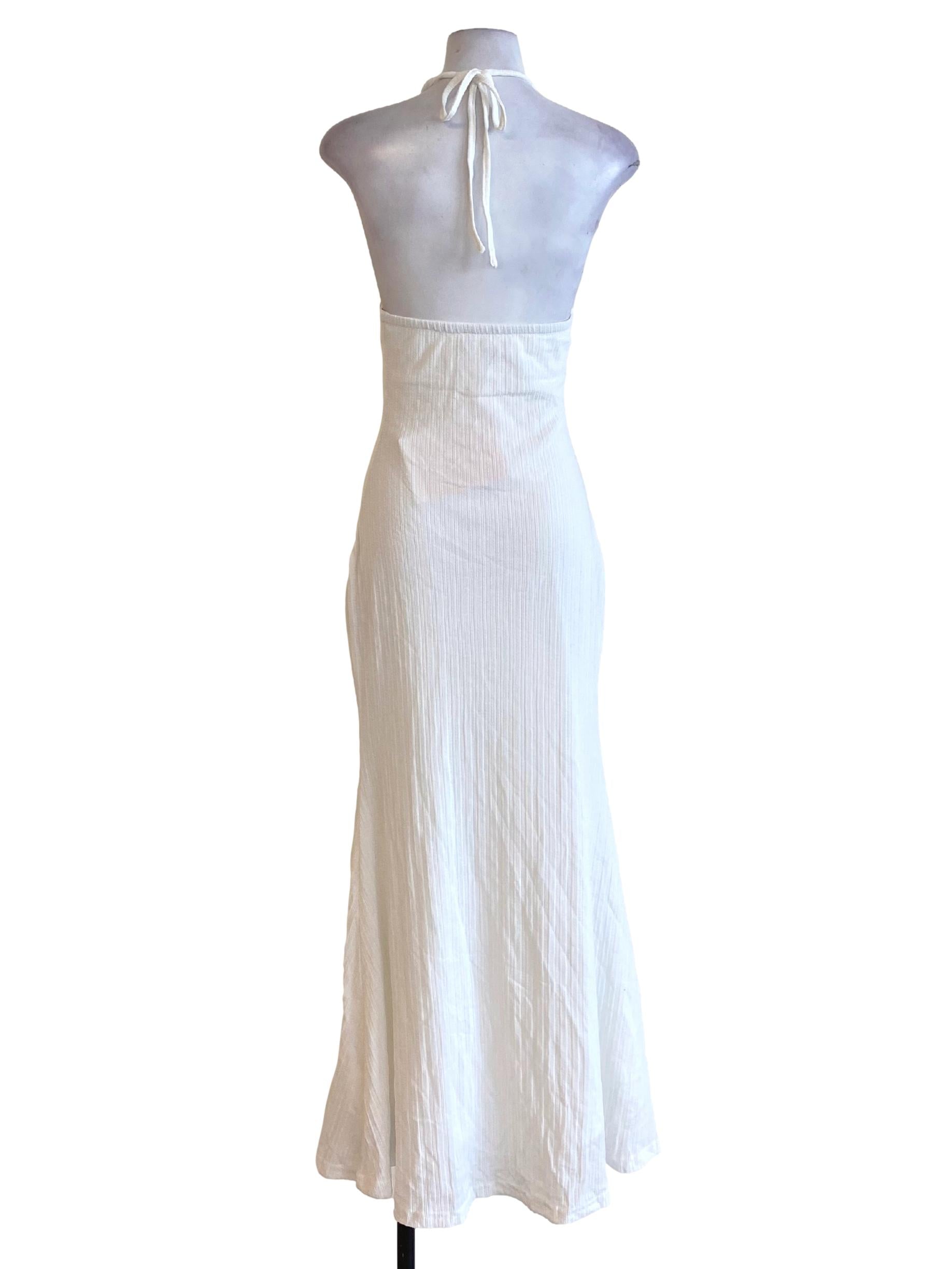 Daisy White Halter Vertical Ribbed Knitted Fit Padded Dress