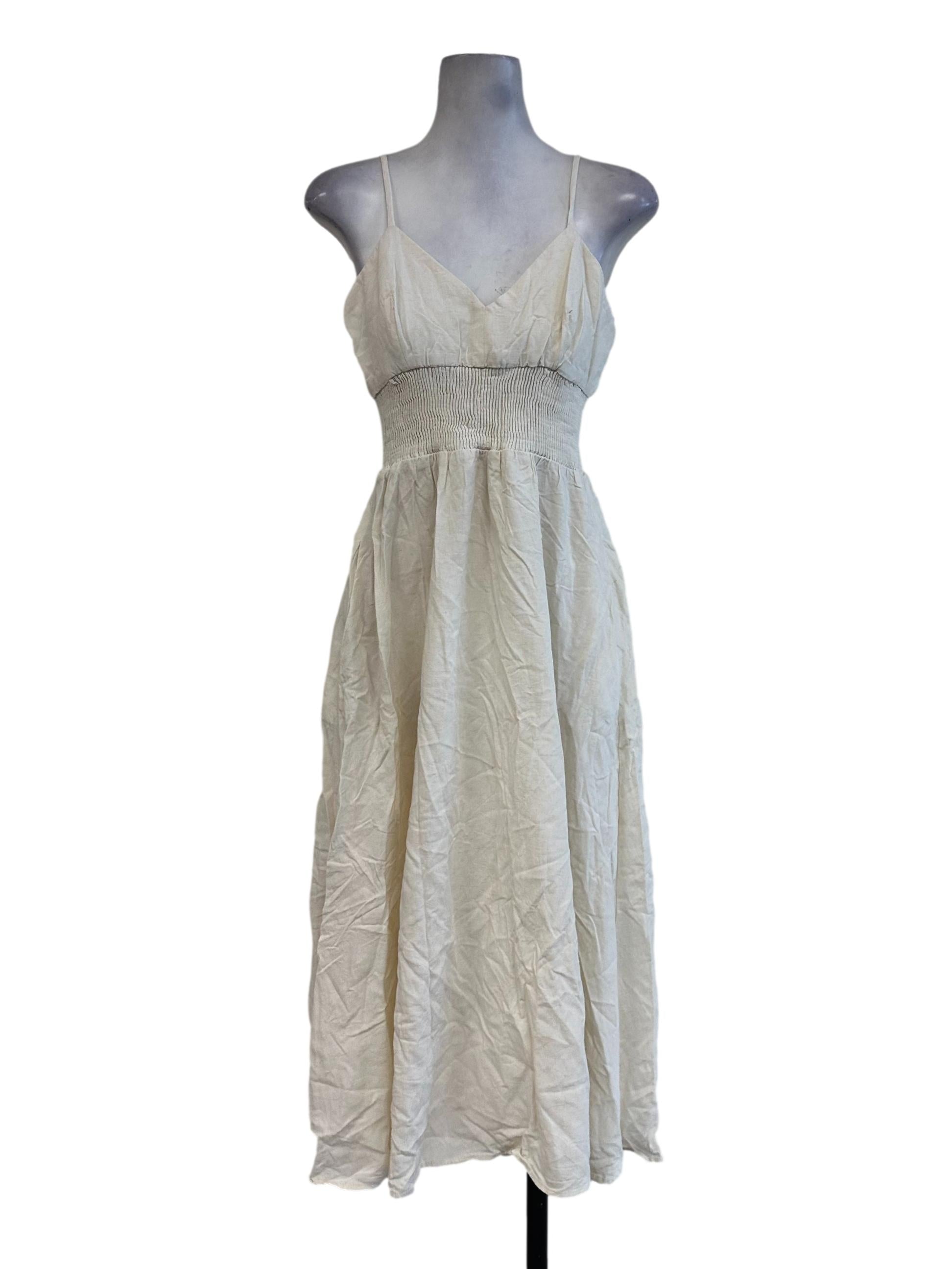 Cream White Linen Midi Dress