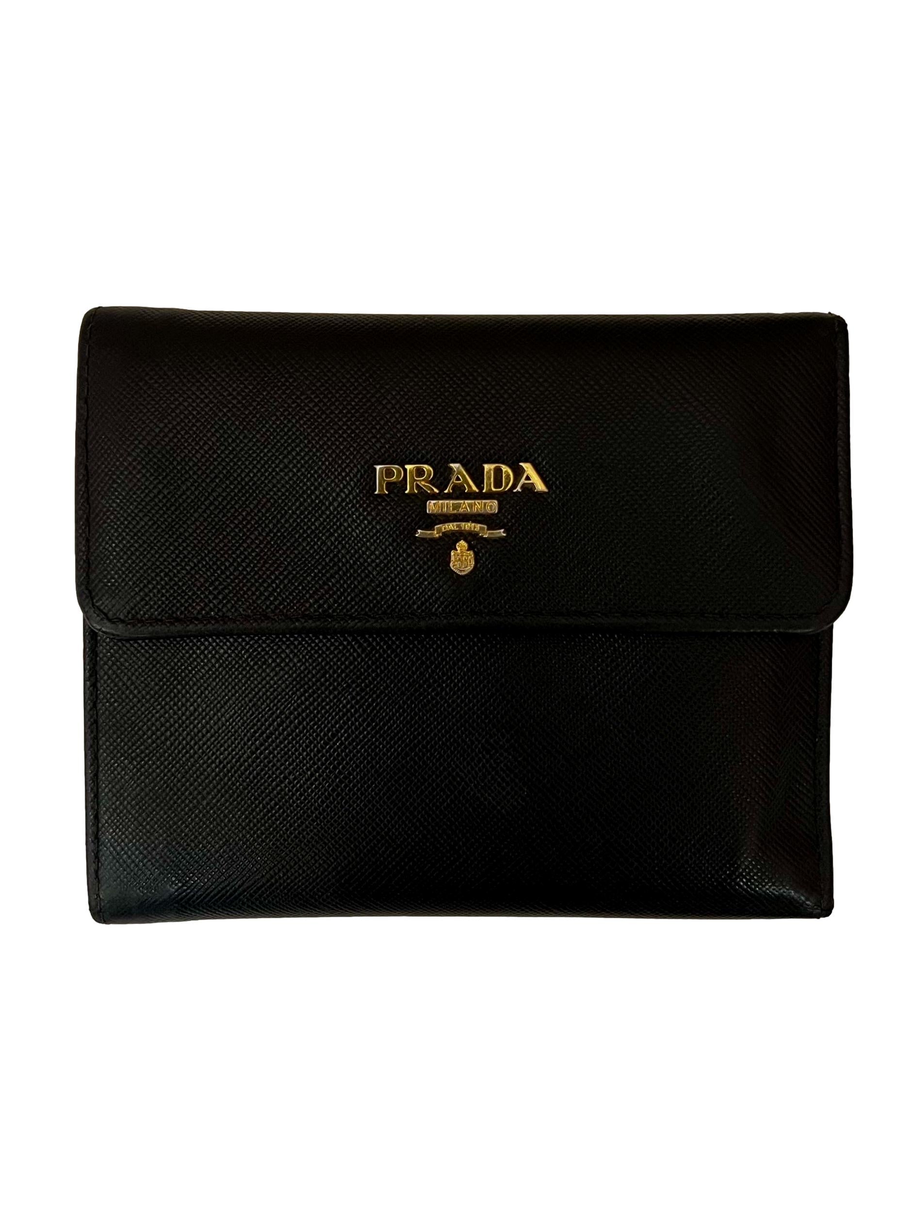 Black Leather Prada Bifold Wallet CSN