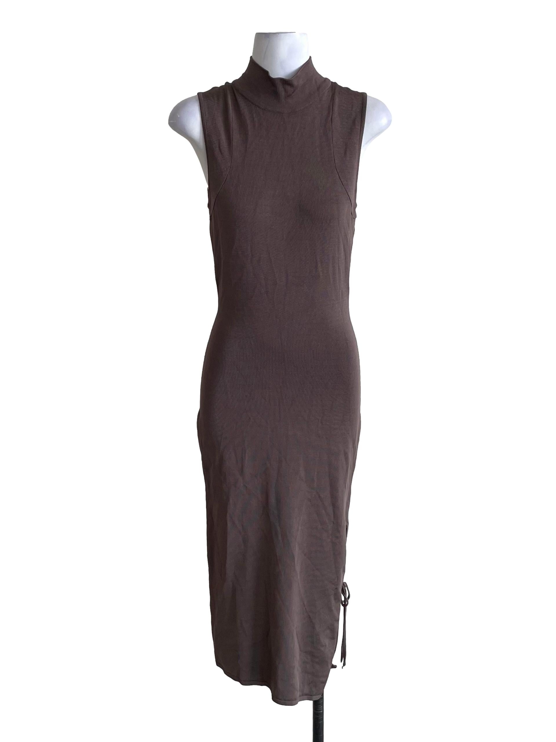 Ash Wood Brown High Neck Knit Dress