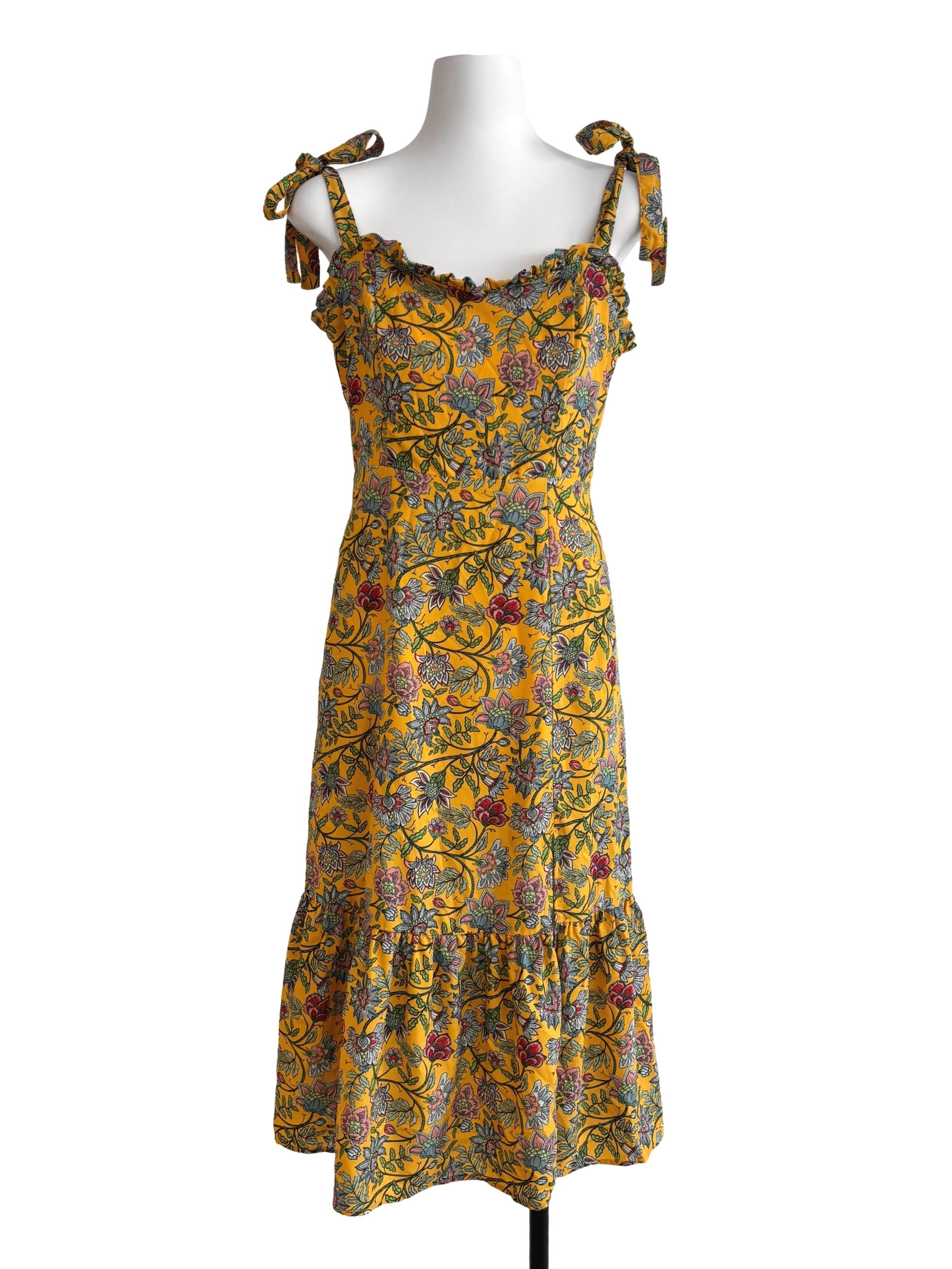 Canary Yellow Drop Waist Printed Dress