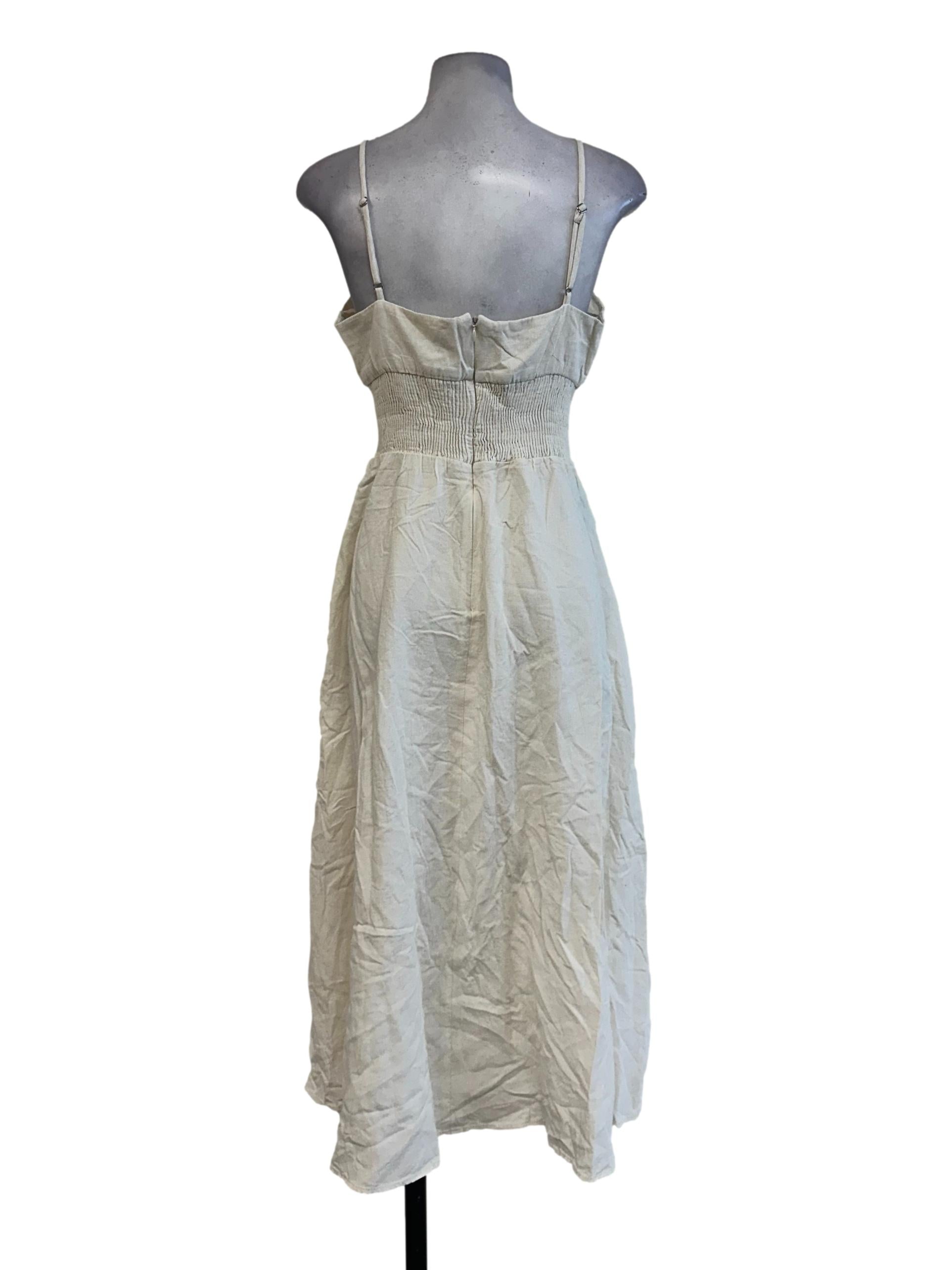 Cream White Linen Midi Dress