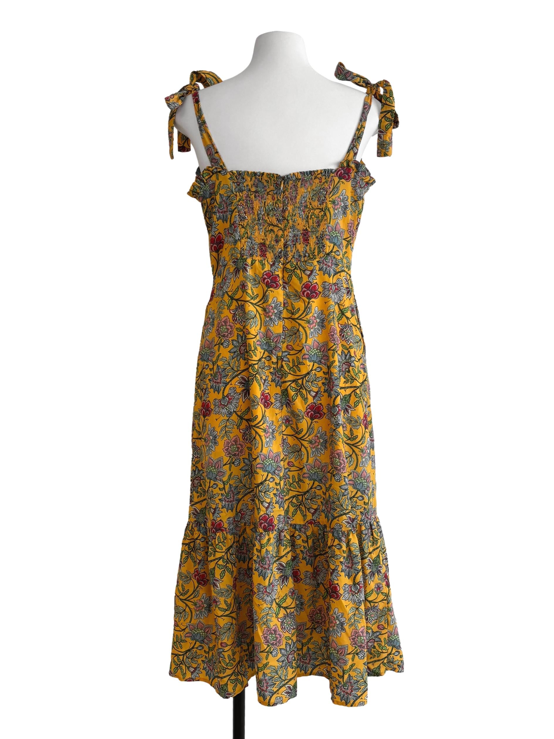 Canary Yellow Drop Waist Printed Dress
