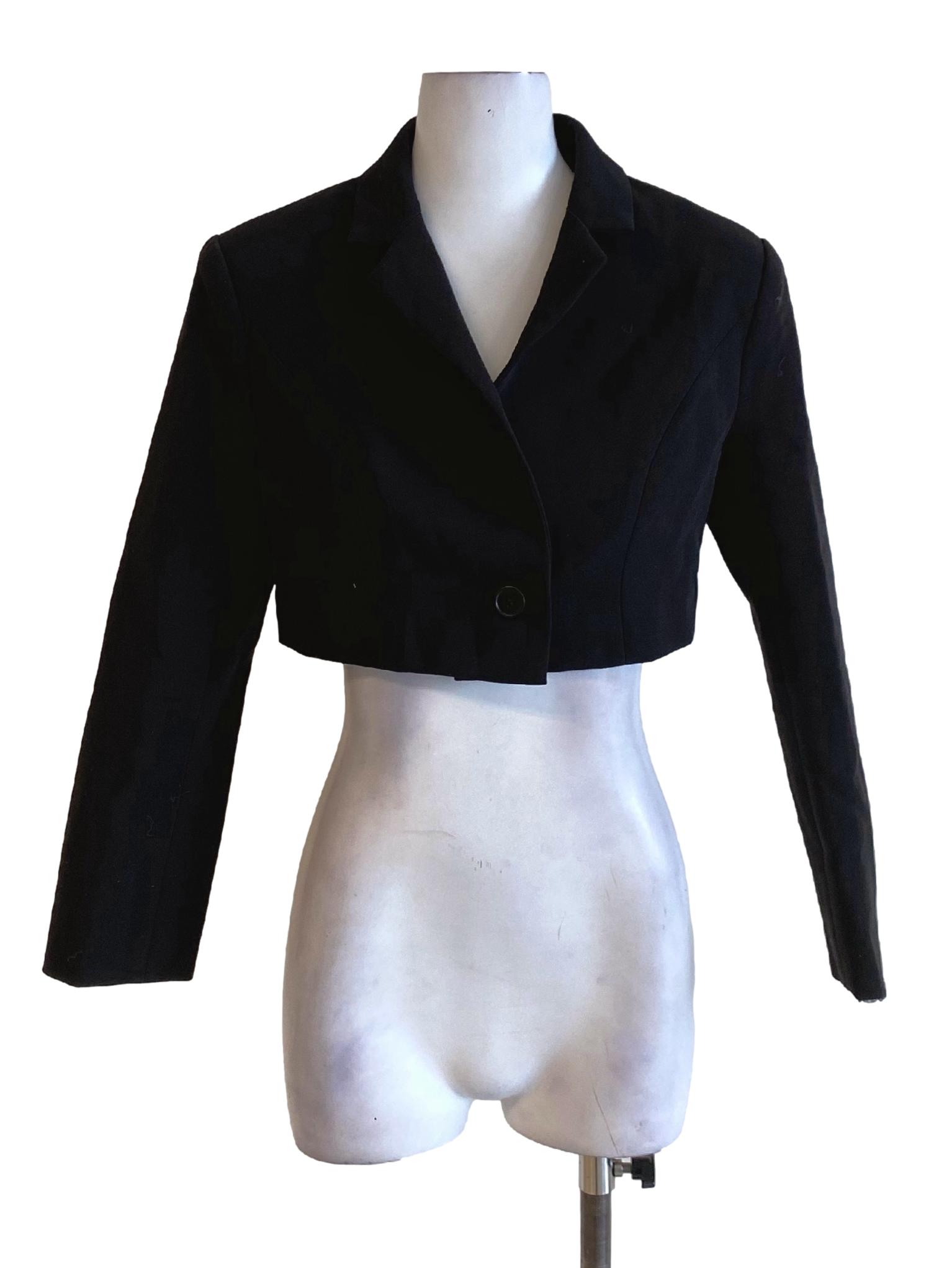 Rich Black V-Neck Long Sleeve Cropped Jacket