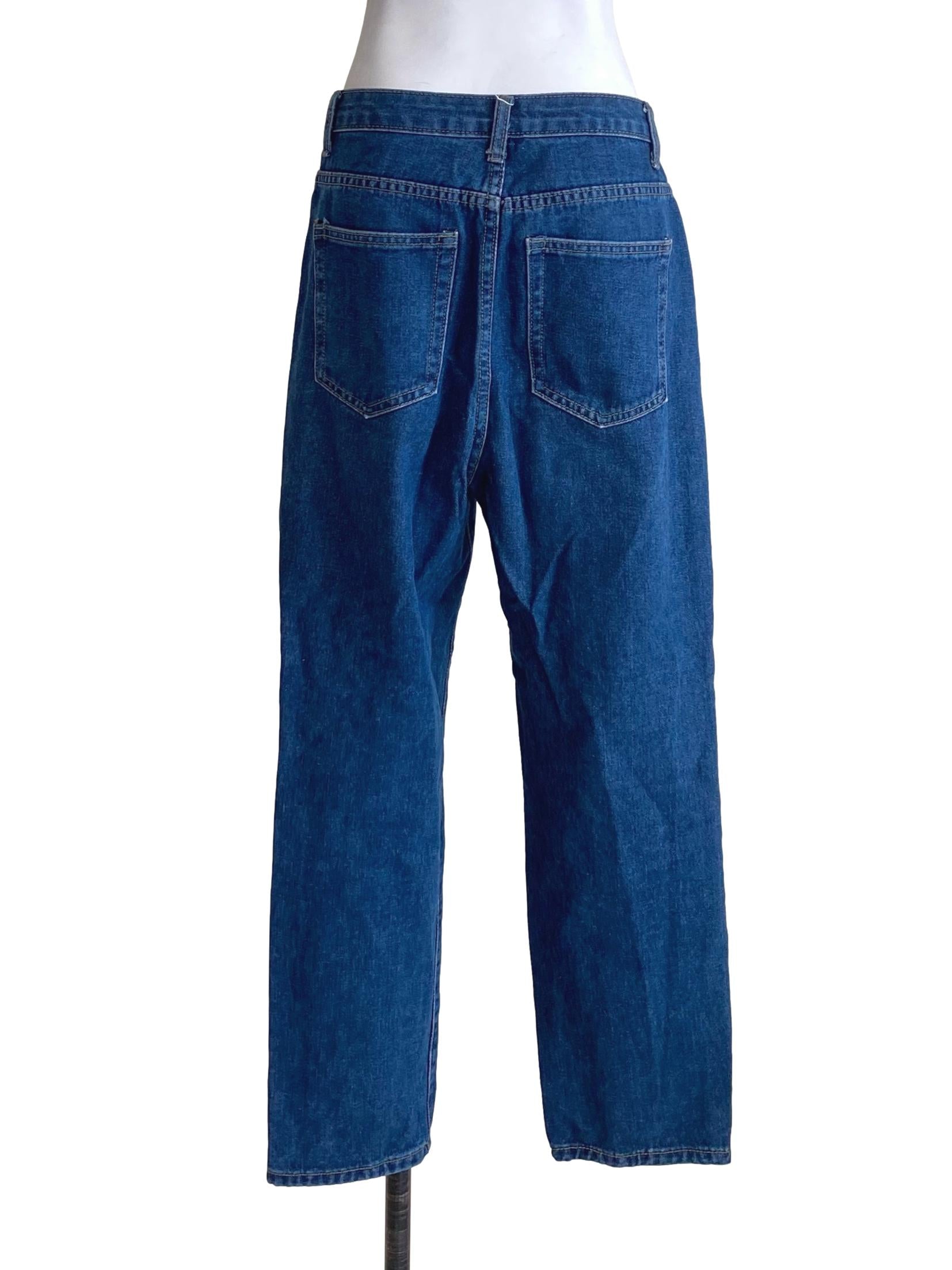 Deep Denim Blue Distressed Ripped Straight Jeans TTR