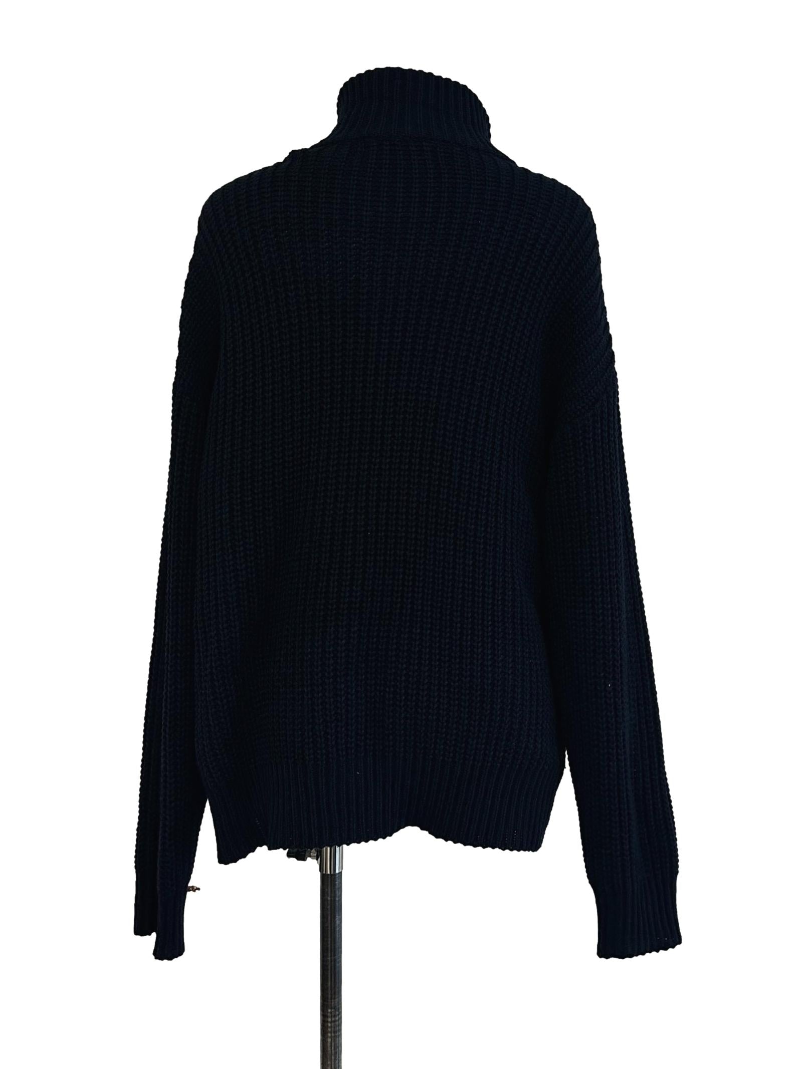 Blue Black High Neck Knitted Top