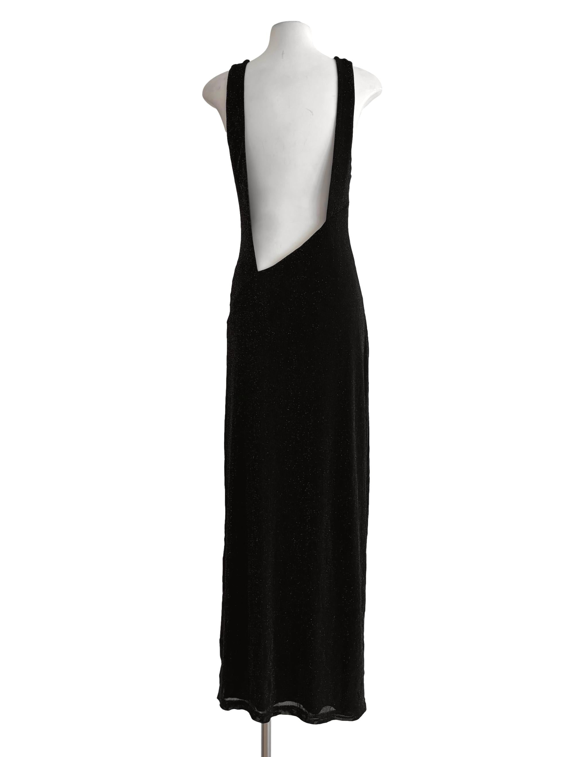 Black Shimmery Cross Side Slit Backless Dress