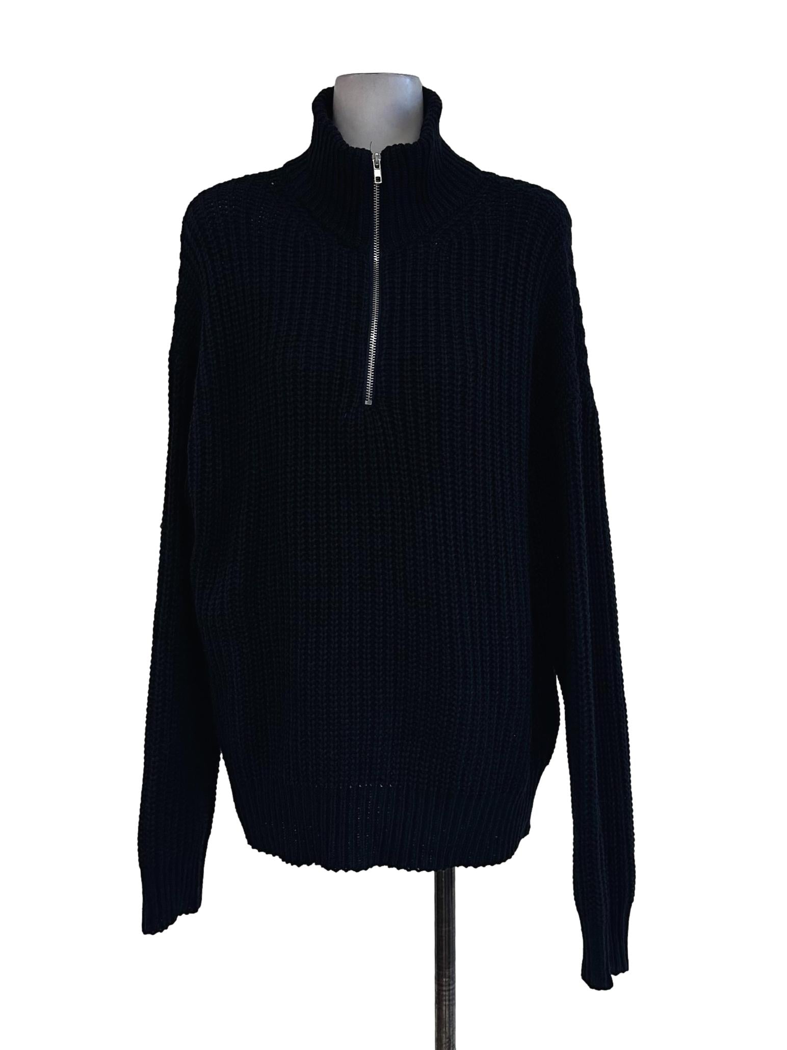 Blue Black High Neck Knitted Top