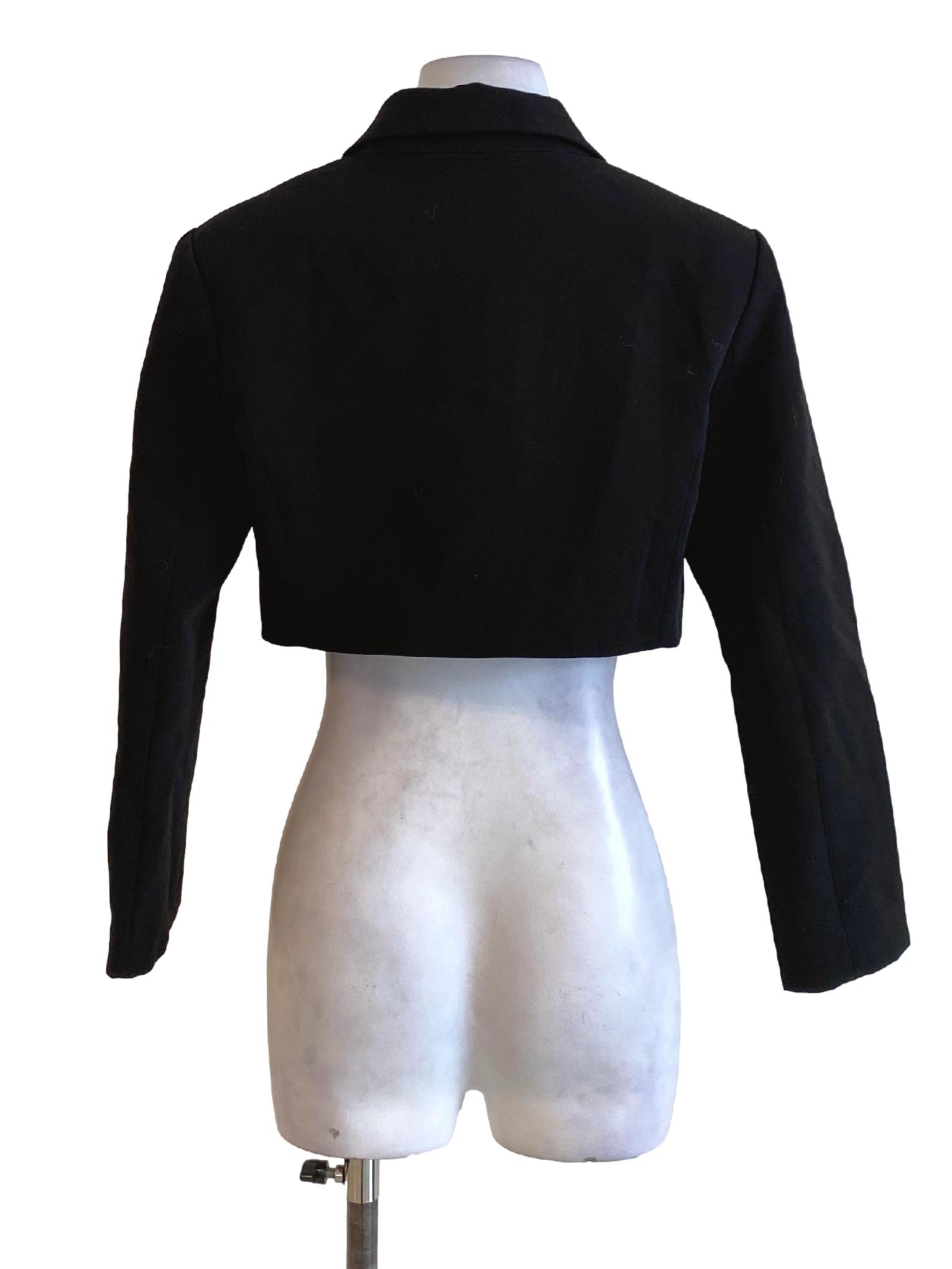 Rich Black V-Neck Long Sleeve Cropped Jacket