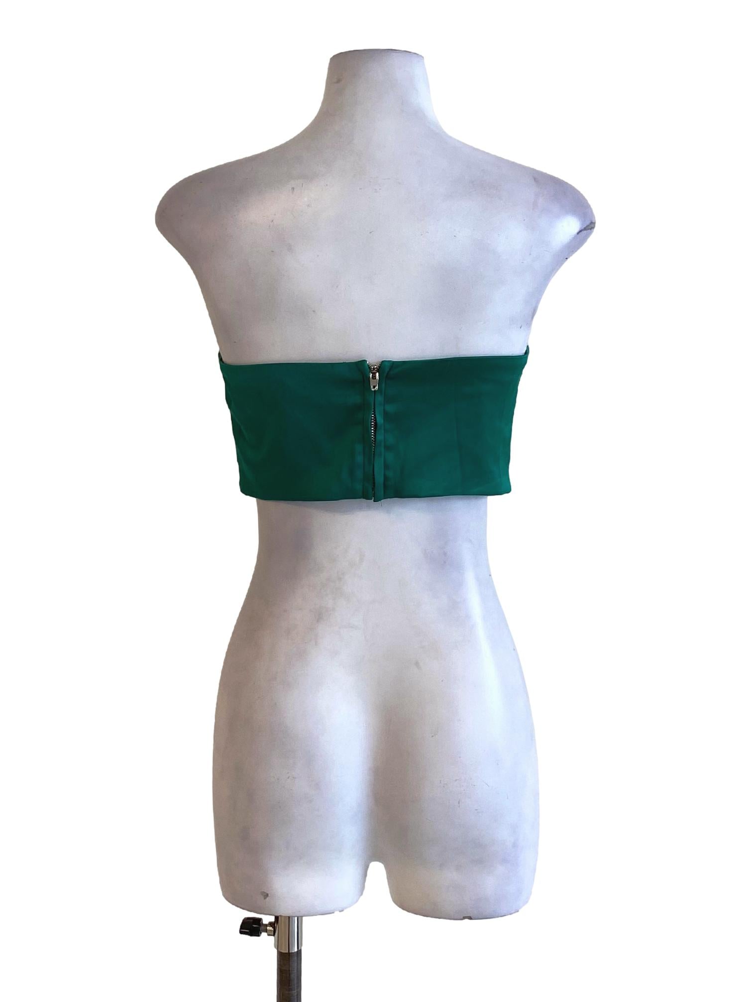 Emerald Green Fit Strapless Zipped Cropped Top