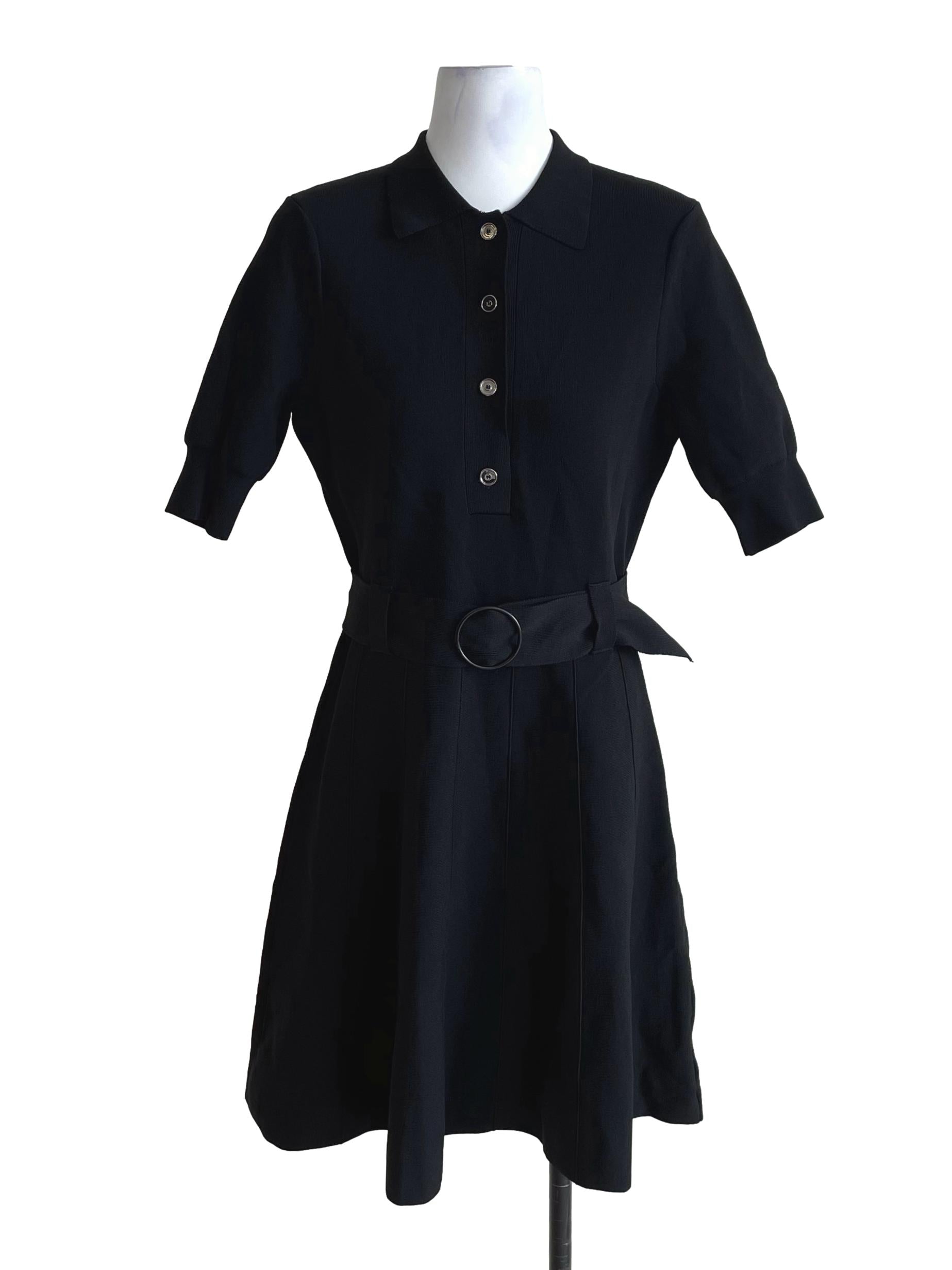 Black Panelled Knit Polo Dress