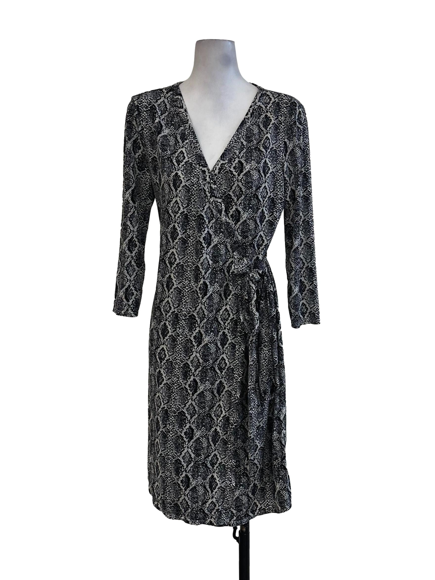 Black Abstract Pattern Wrap Dress