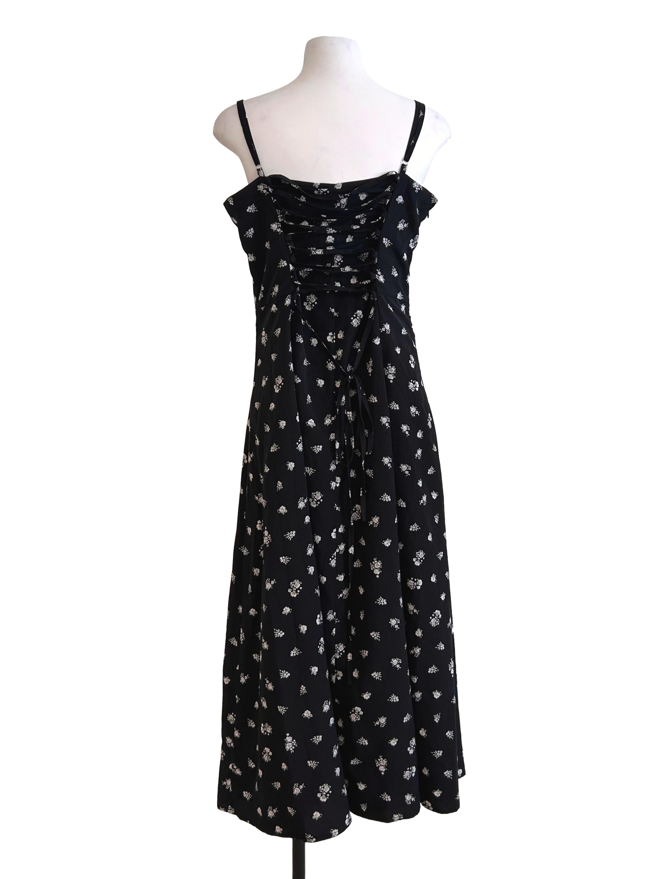 Black Floral Tie Back Slit Dress