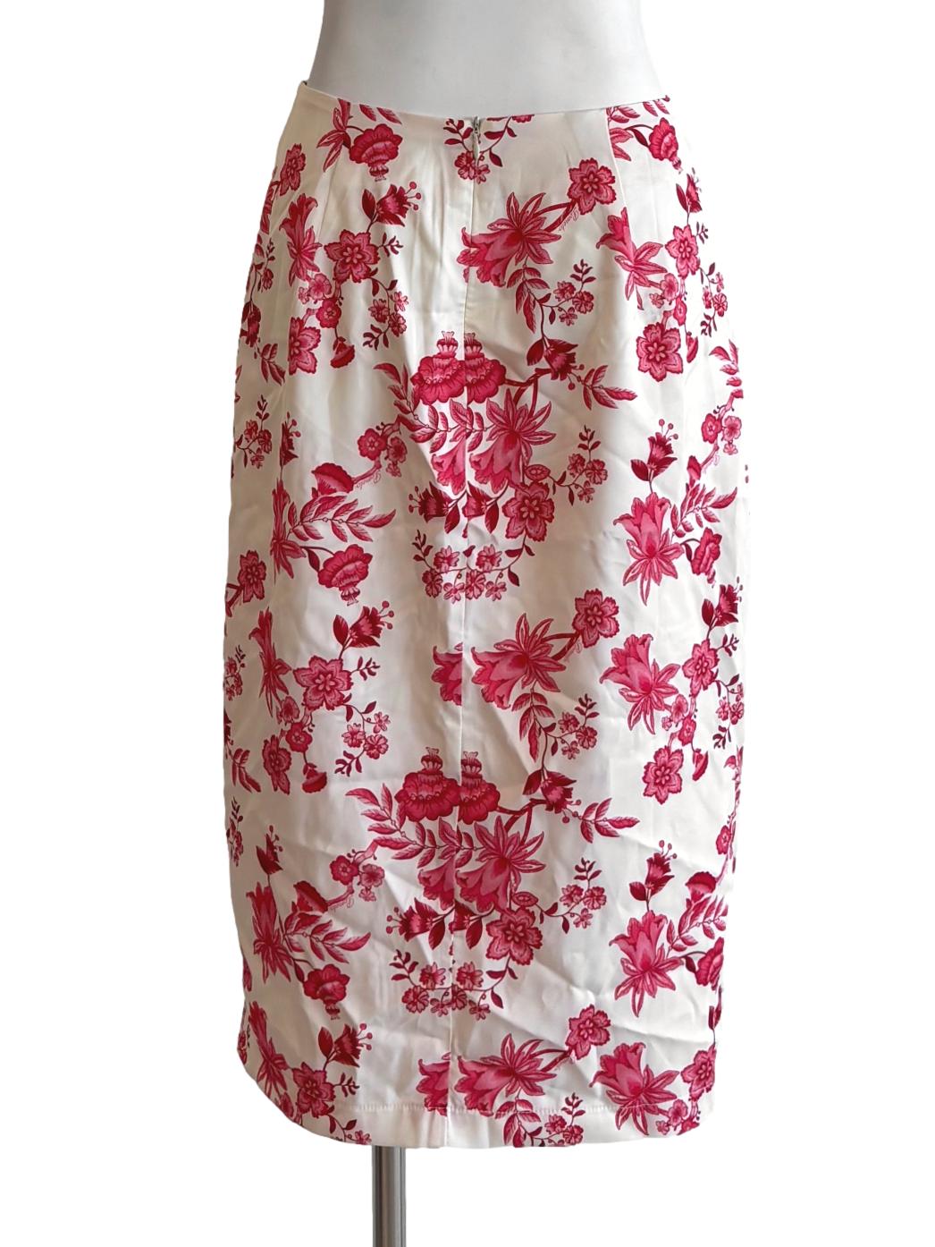 Ivory White Floral Red Ribbon Skirt