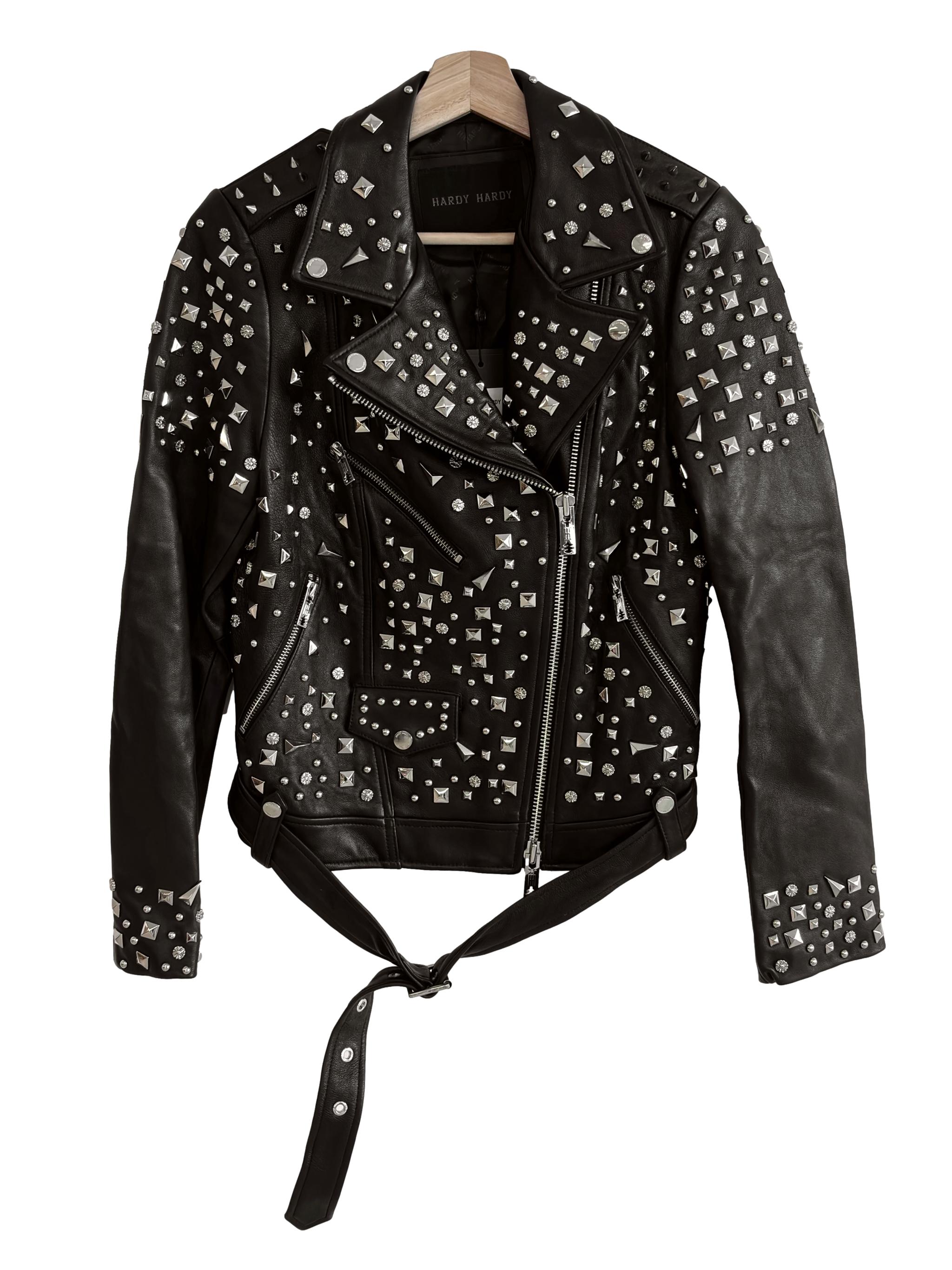 Black Studs Lambskin Leather Jacket