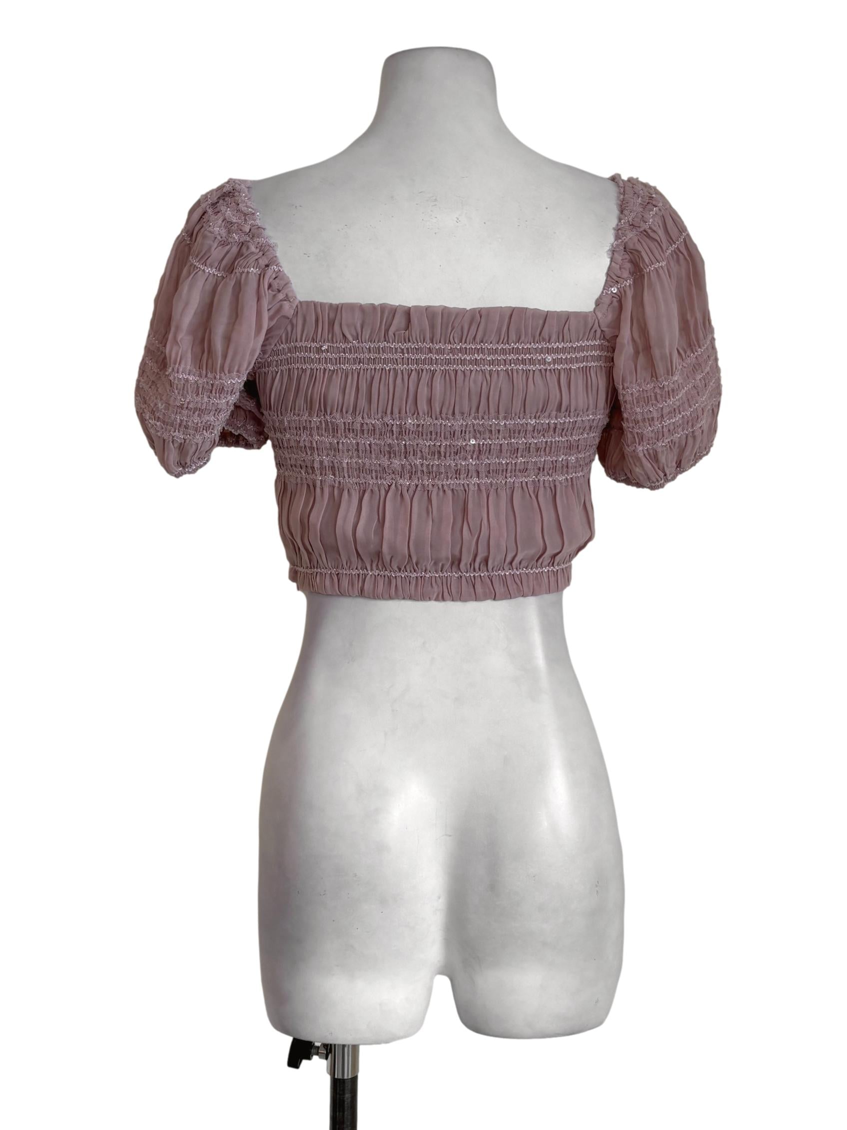 Crepe Pink Smock Sequin Puffed Top