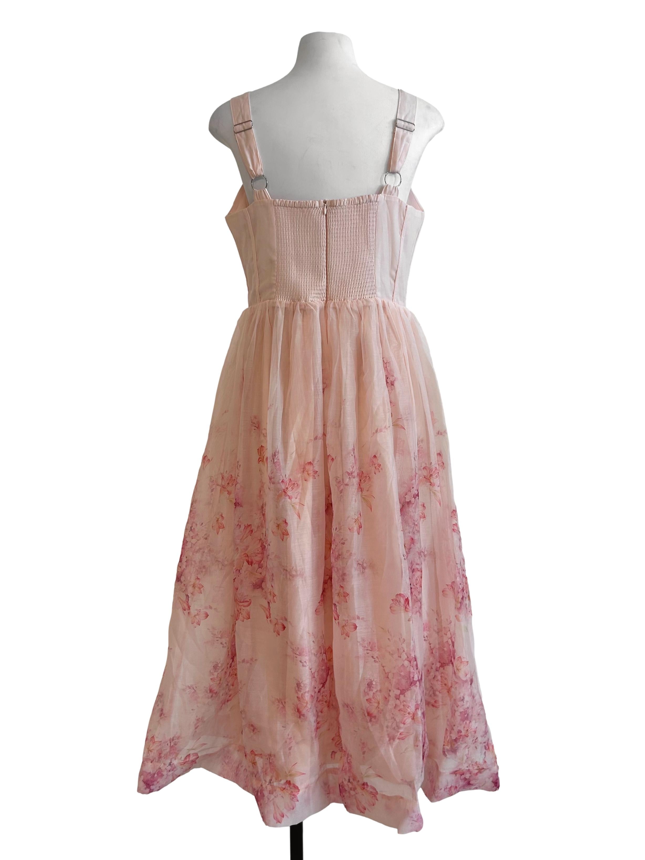 Pink Floral Sweetheart Neckline Dress