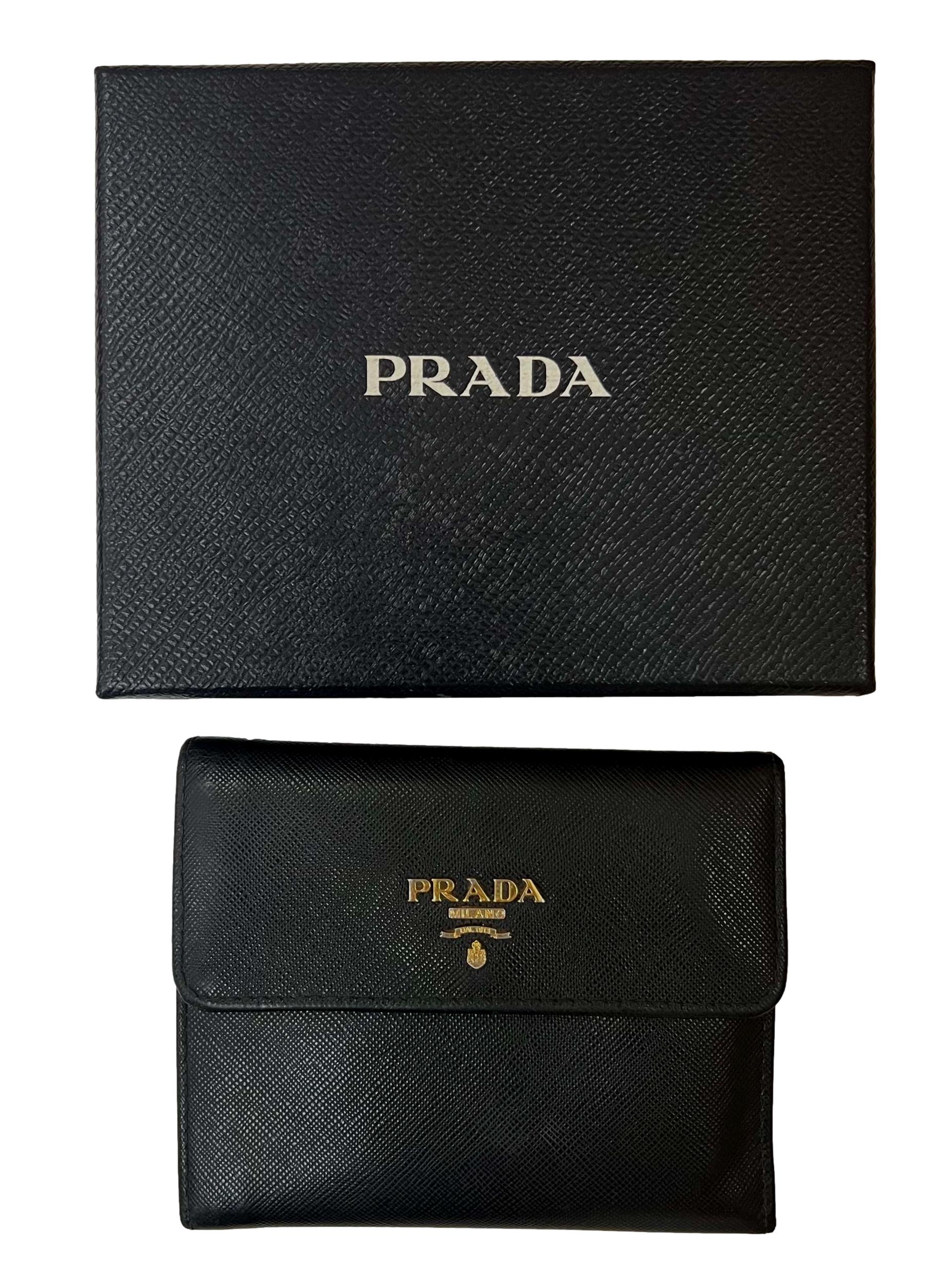 Black Leather Prada Bifold Wallet CSN