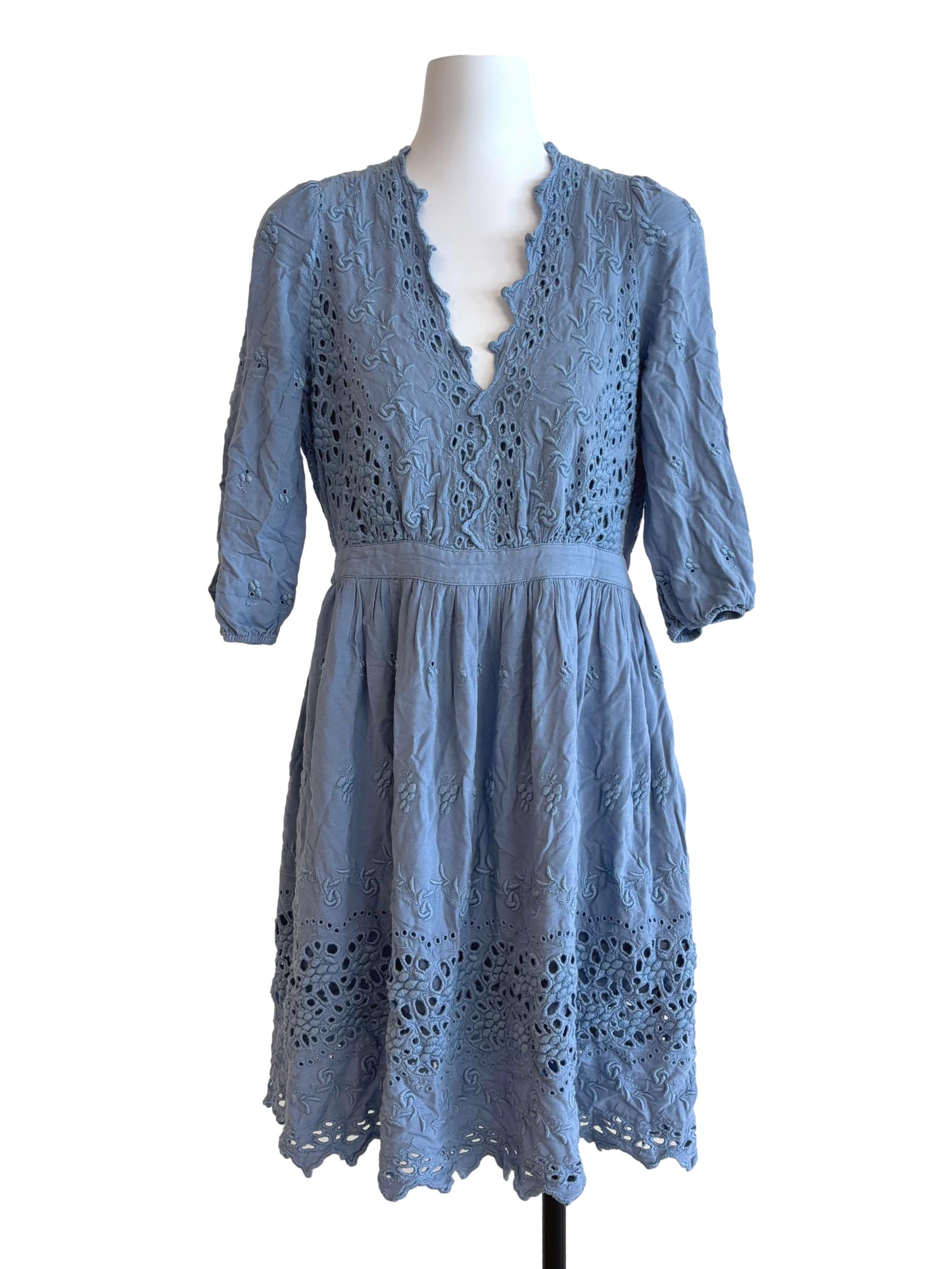 Sky Blue Embroidered Cotton Dress