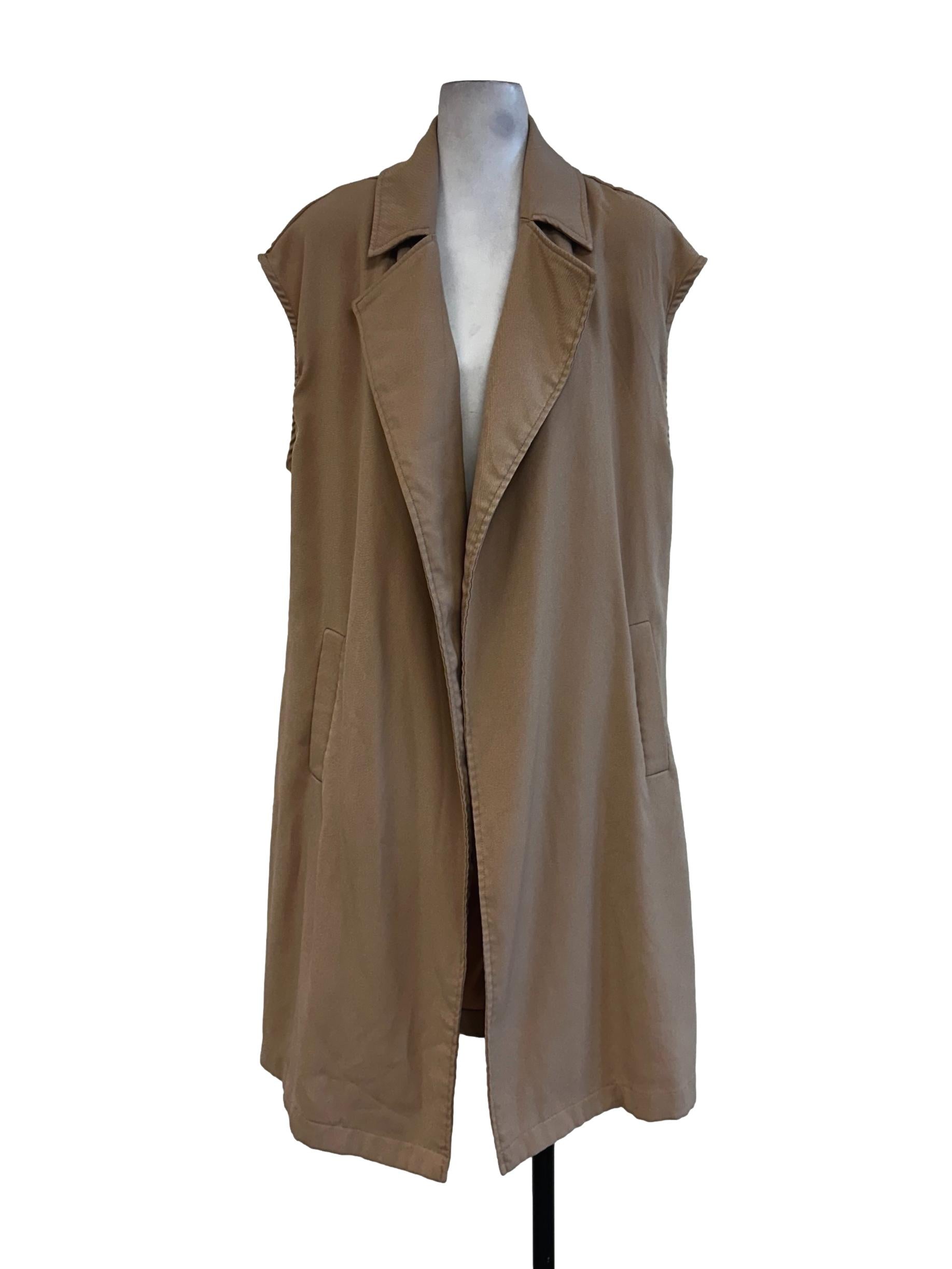 Biscotti Beige Collar Sleeveless Long Jacket