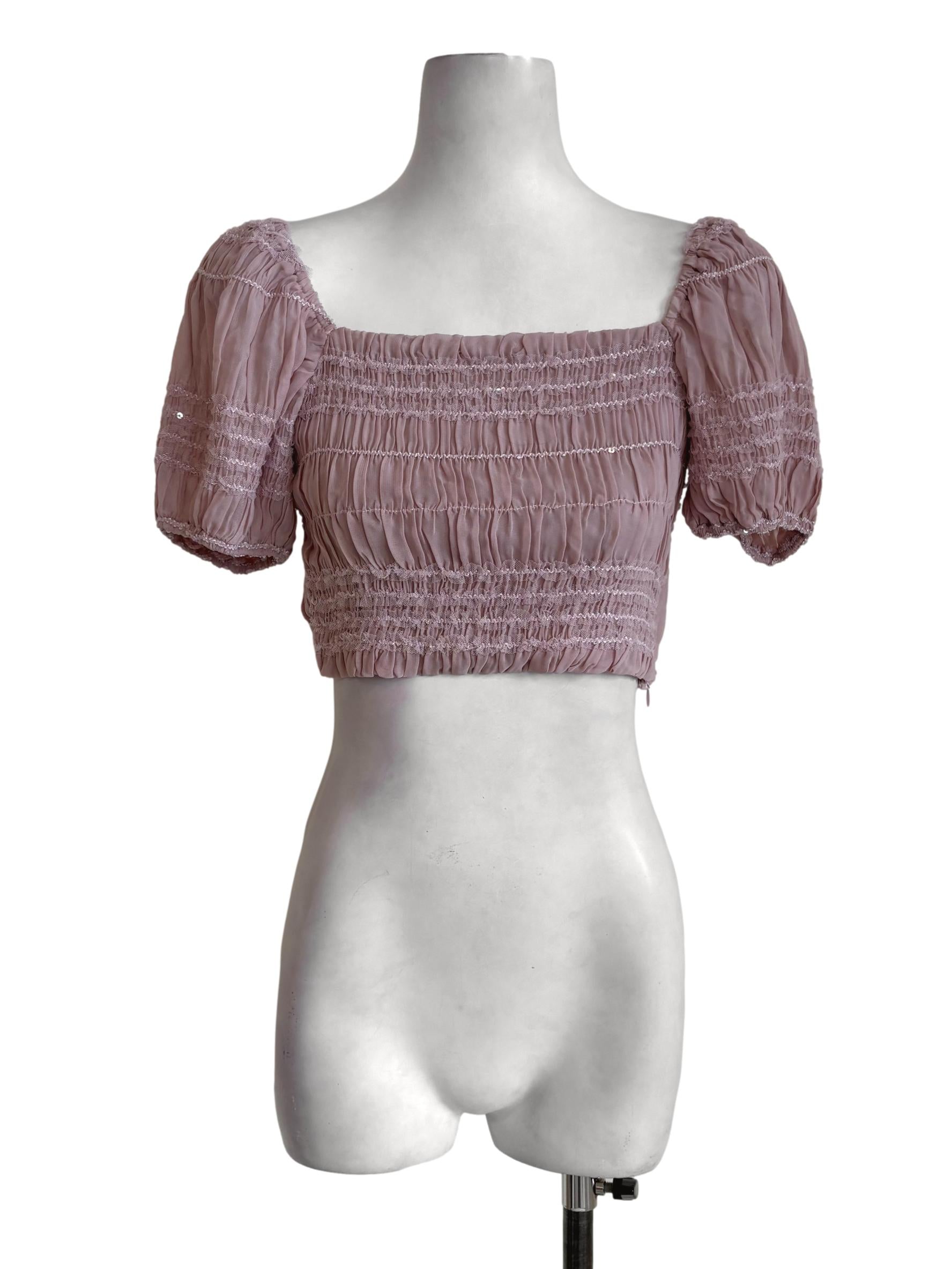 Crepe Pink Smock Sequin Puffed Top