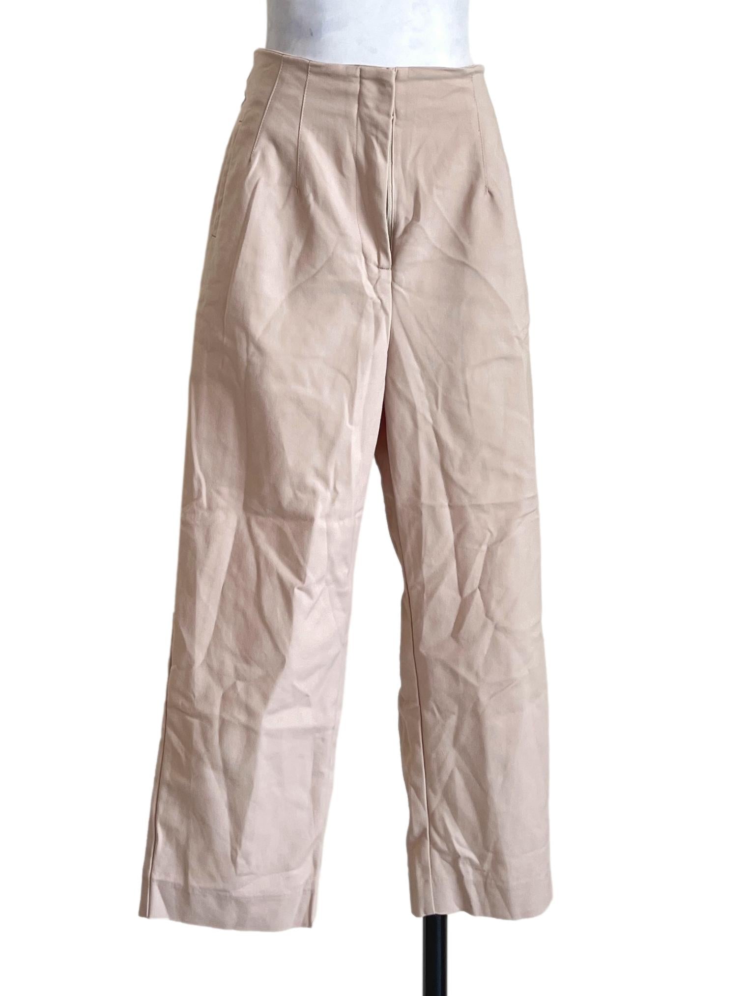 Beige White Straight Pants LB