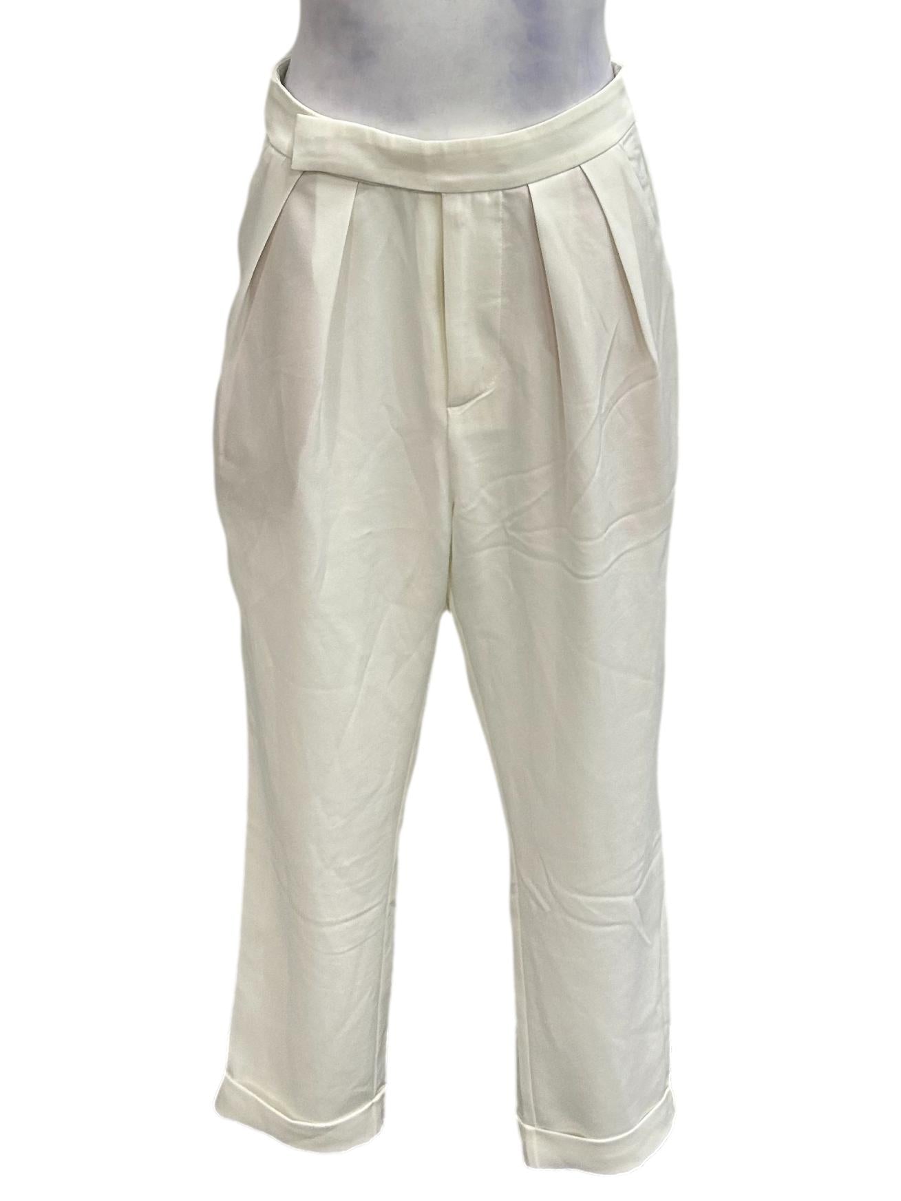 White Pleated Tapered Pants OSN