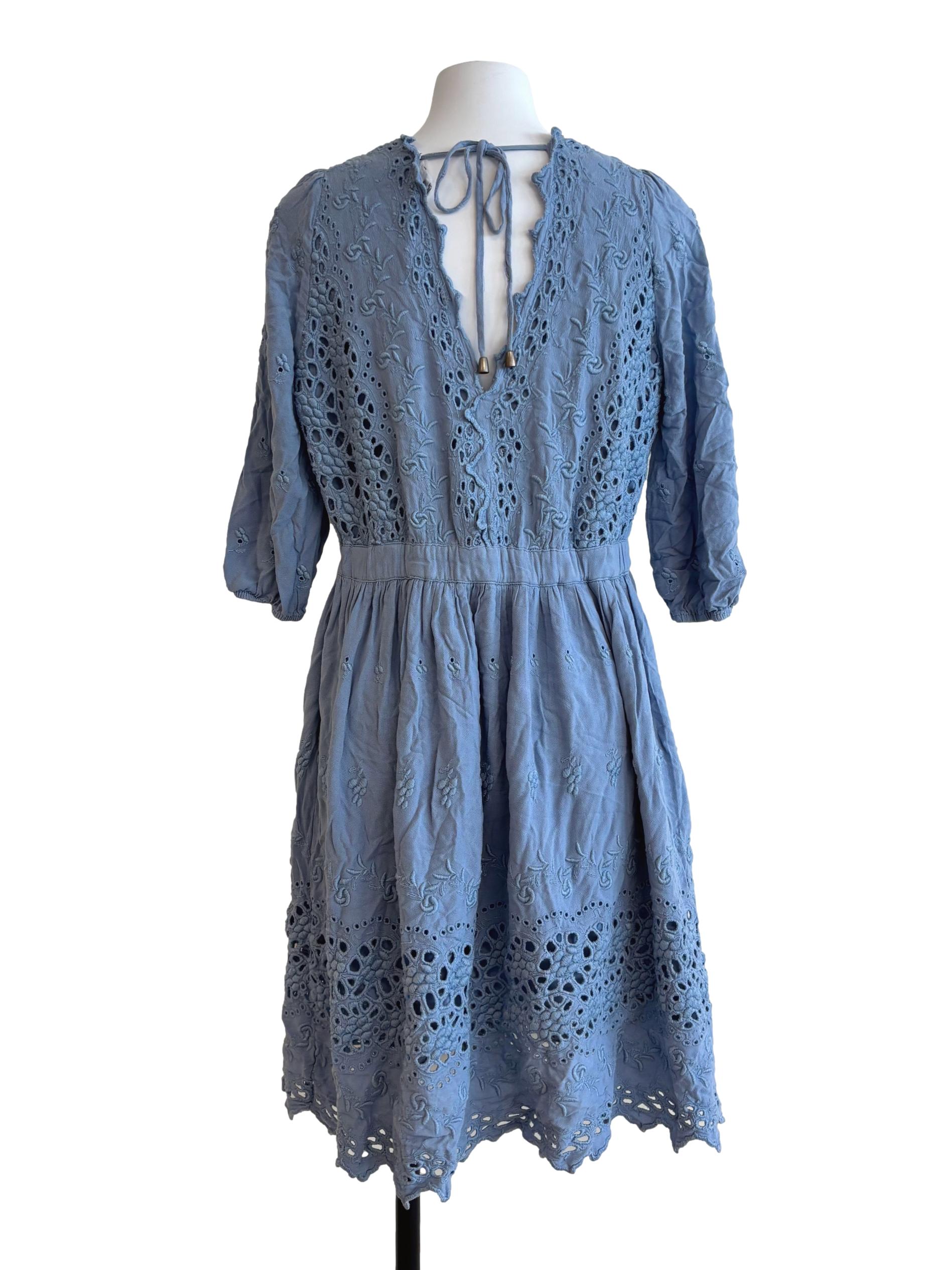 Sky Blue Embroidered Cotton Dress