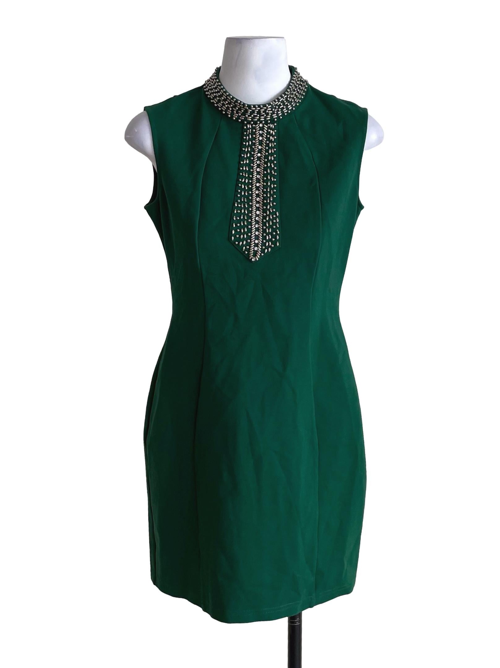 Emerald Green Beaded Sleeveless Dress