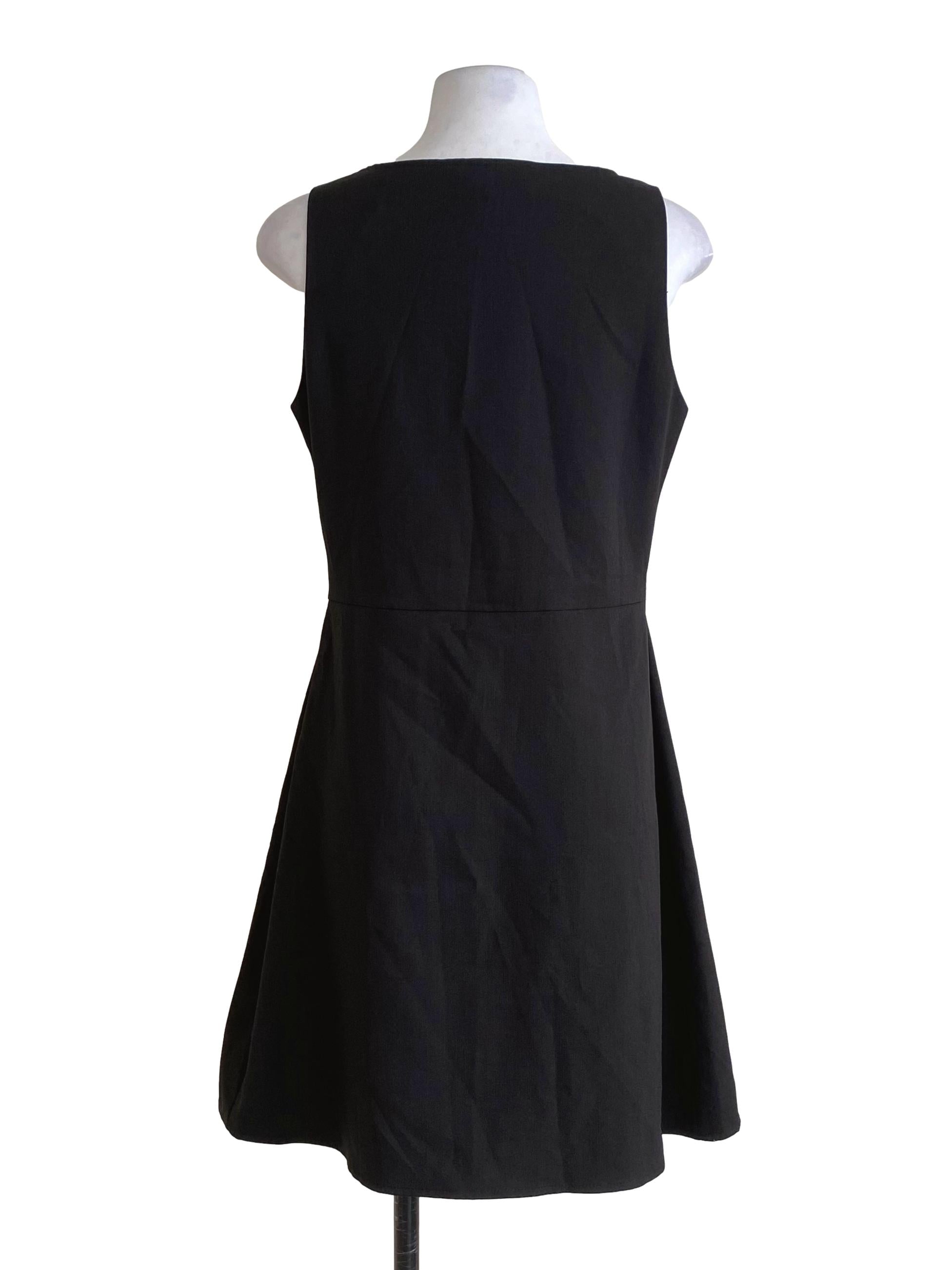 Midnight Black Buttons Drop Waist Wrap Dress LB