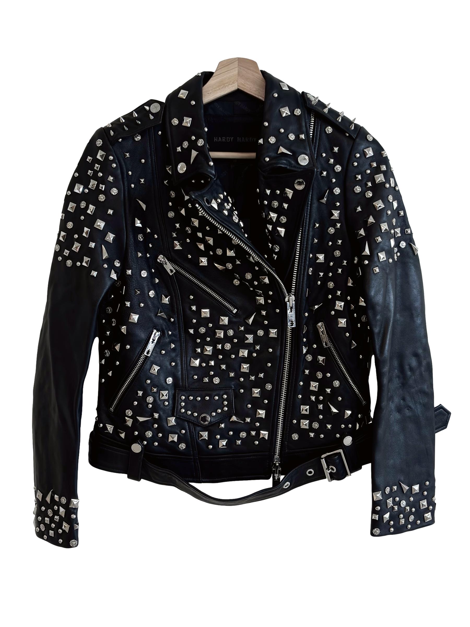 Black Studs Lambskin Leather Jacket