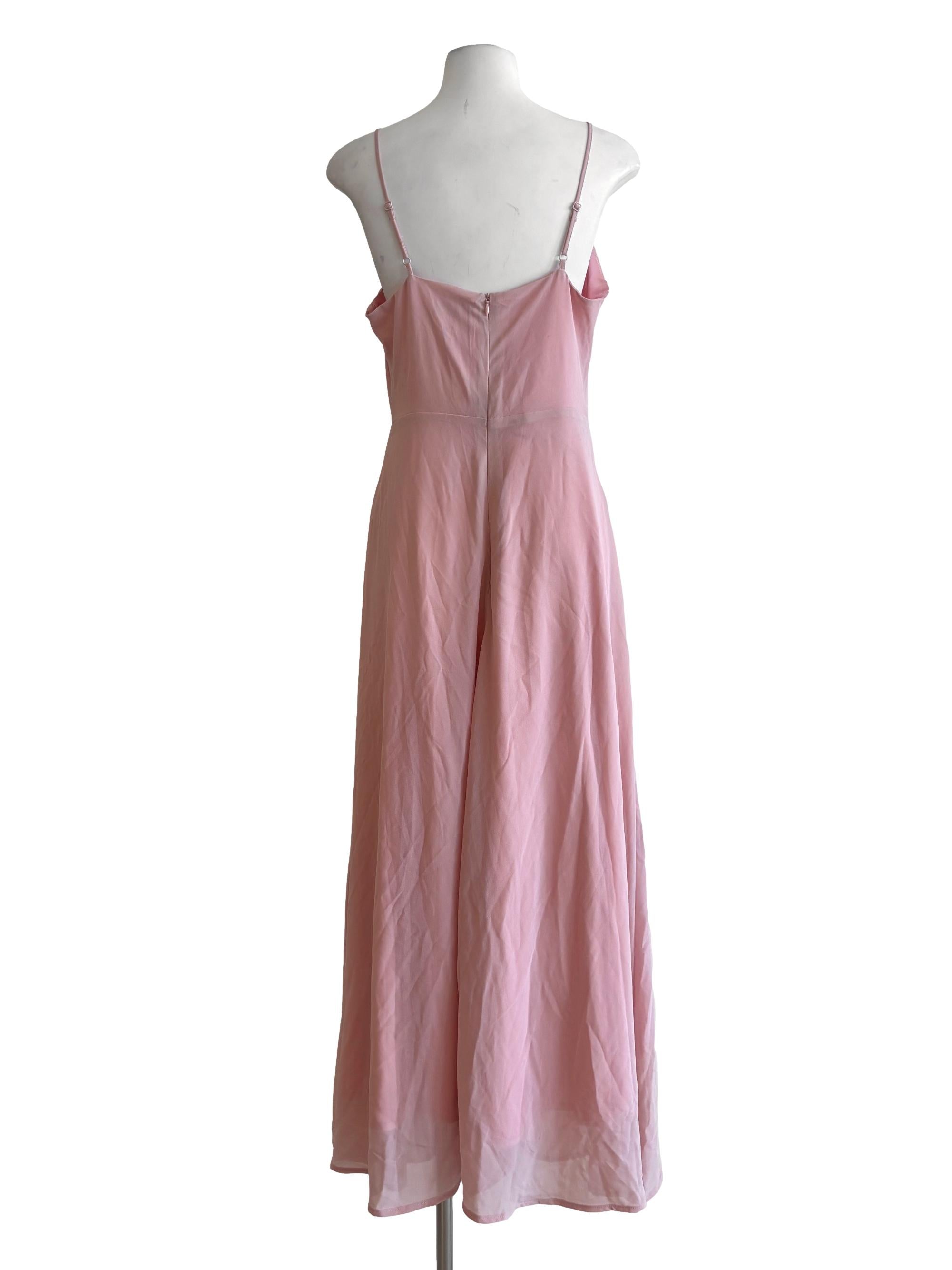 Salmon Pink Surplice Chiffon Dress