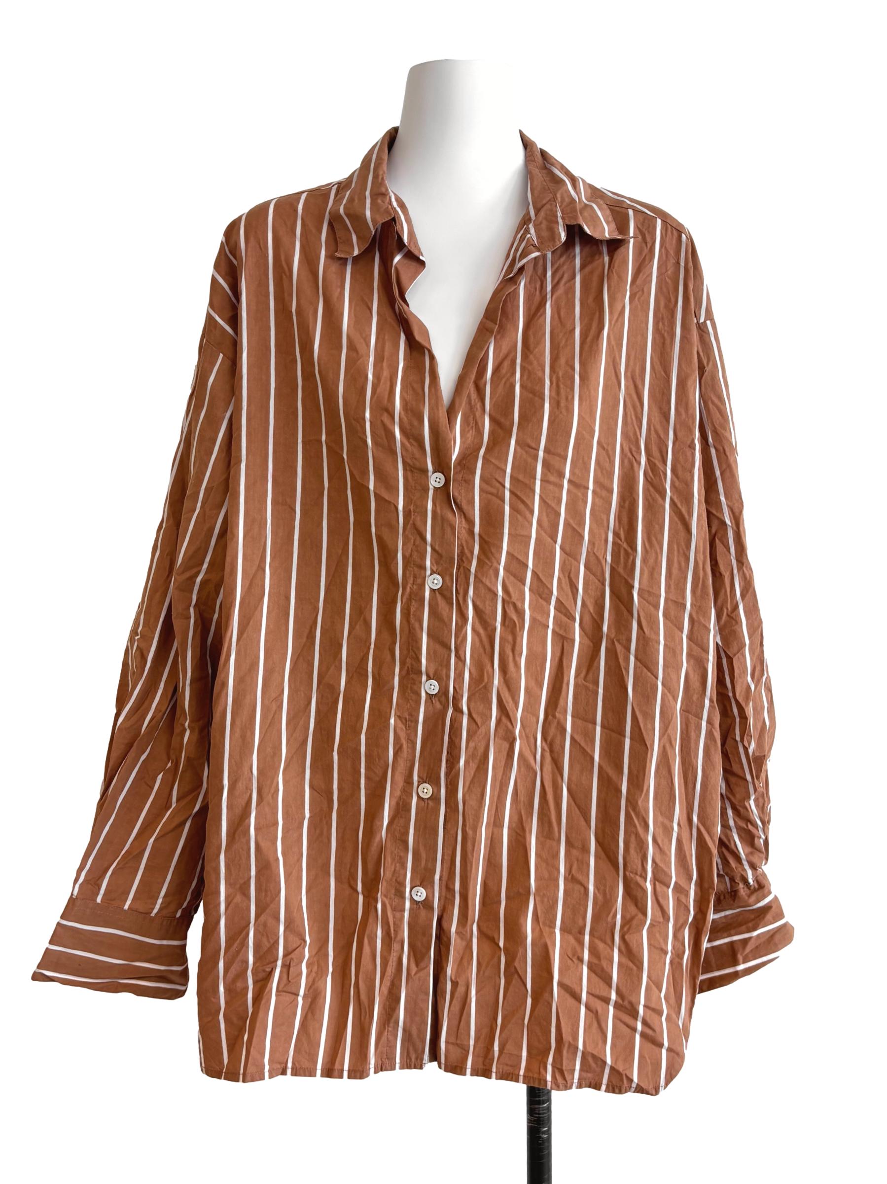 Tawny Brown Striped Button Shirt