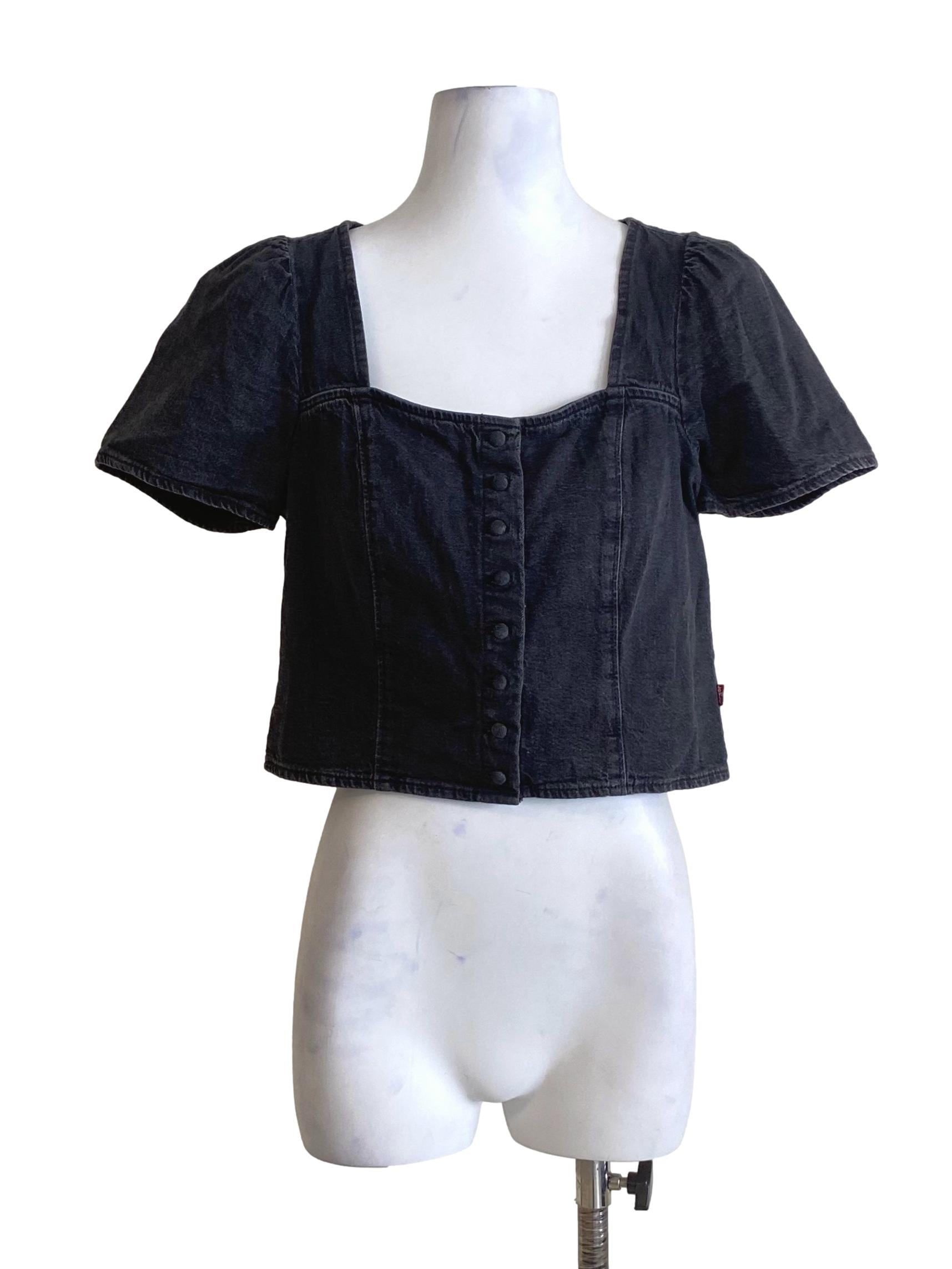 Charcoal Black Button Down Blouse