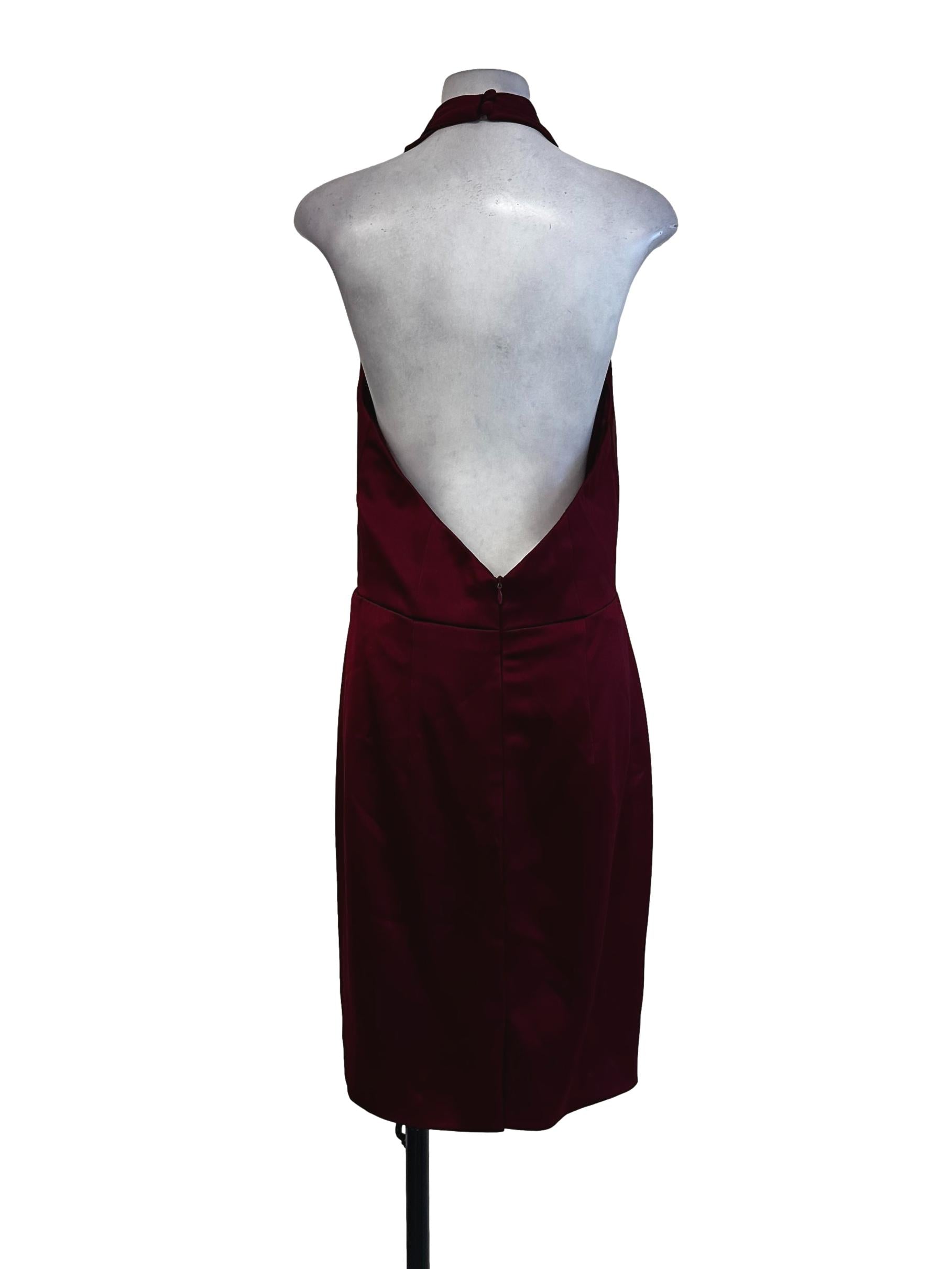 Cherry Red Satin Halter Straps Dress