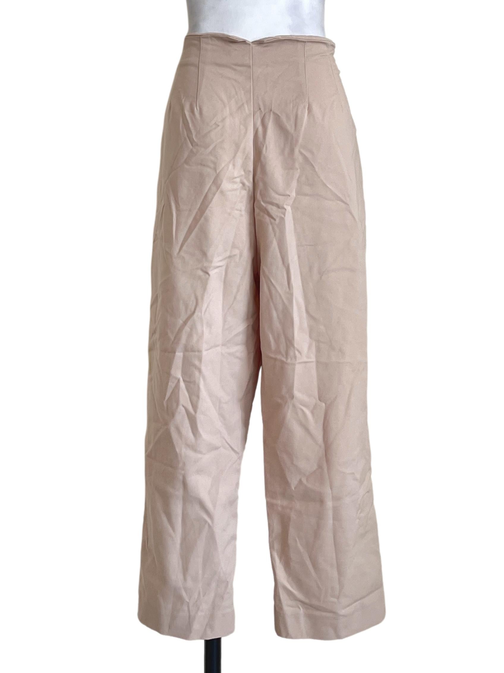Beige White Straight Pants LB