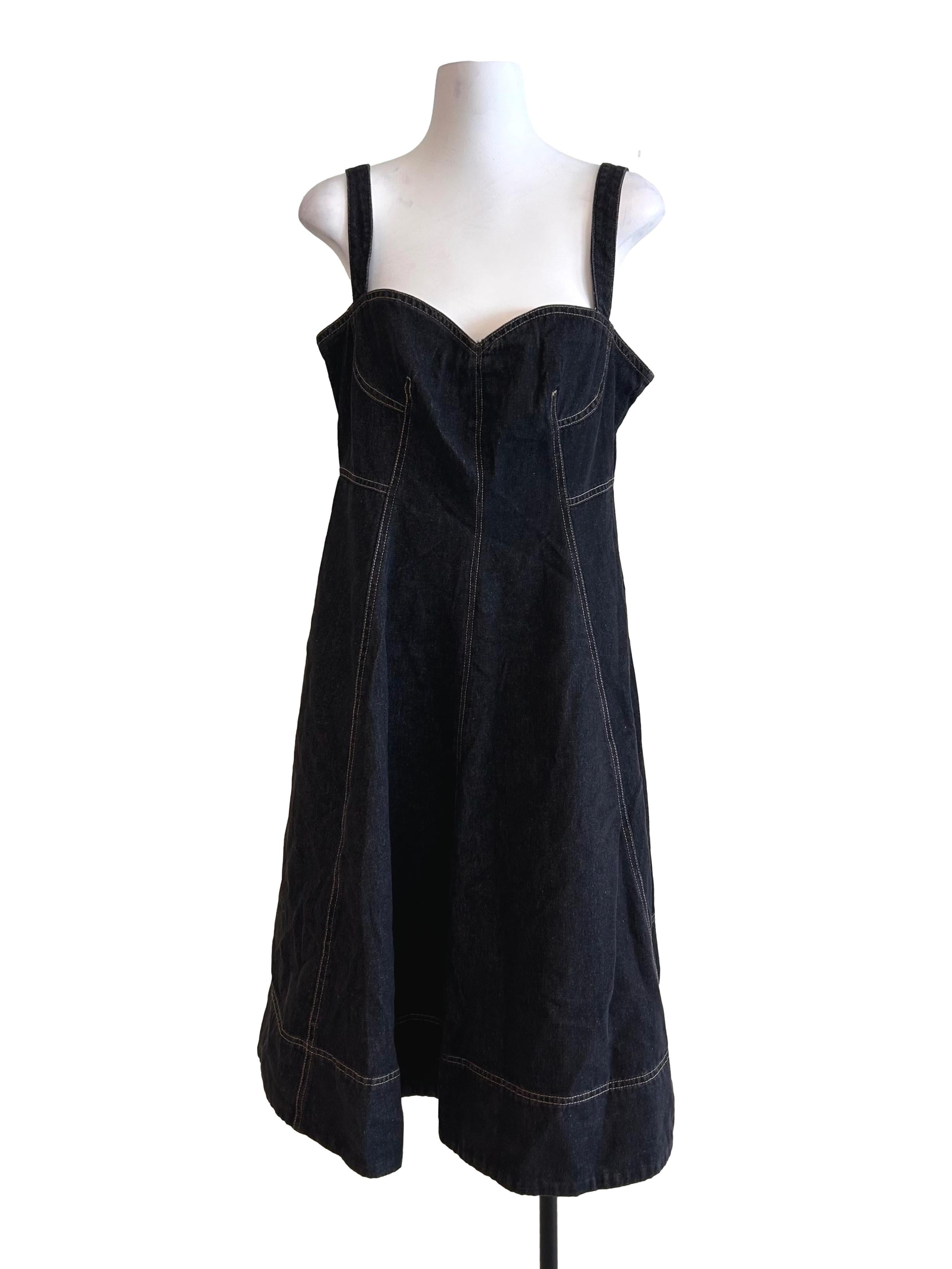 Black Denim Sweetheart Neckline Flared Dress