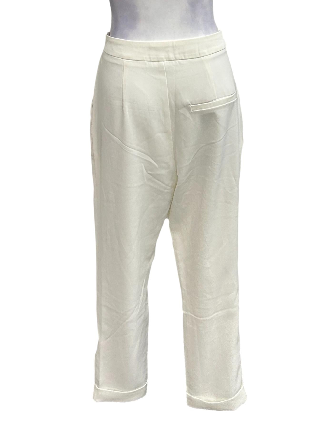 White Pleated Tapered Pants OSN