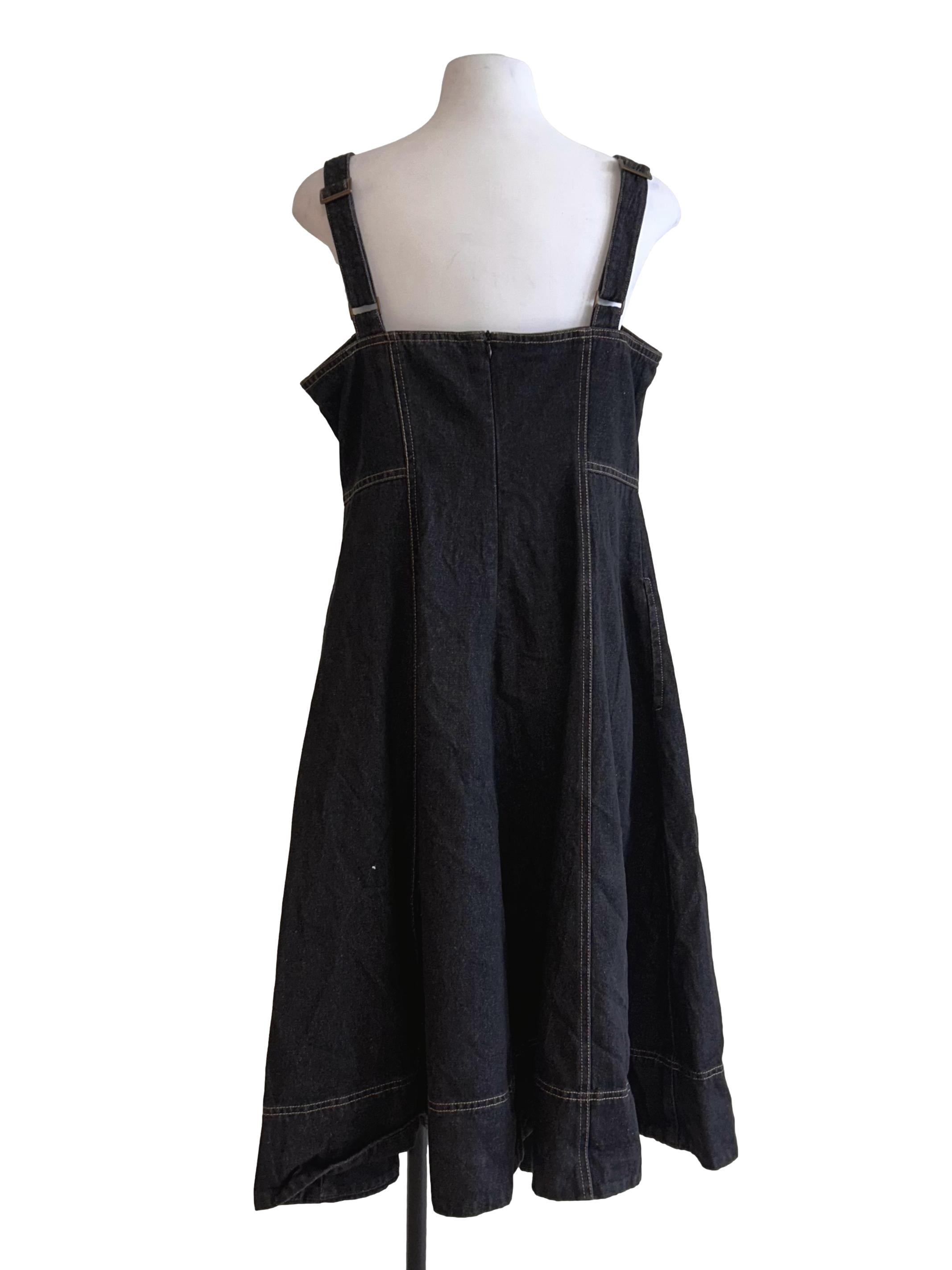 Black Denim Sweetheart Neckline Flared Dress
