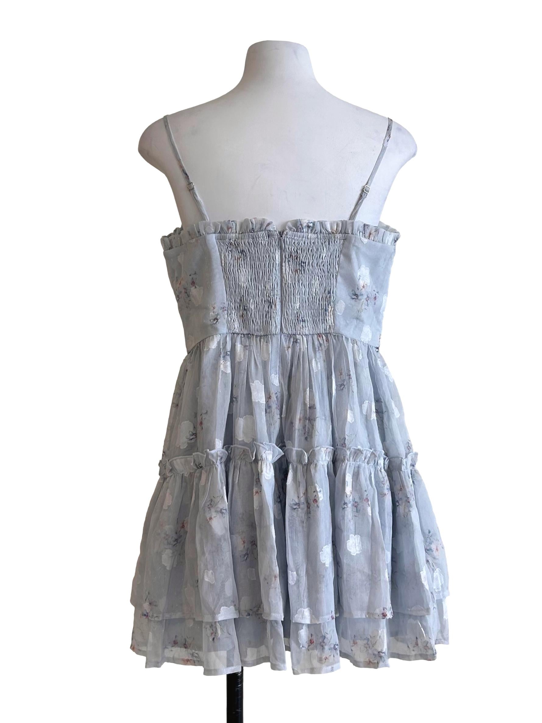 Baby Blue Floral Print Ruffled Dress
