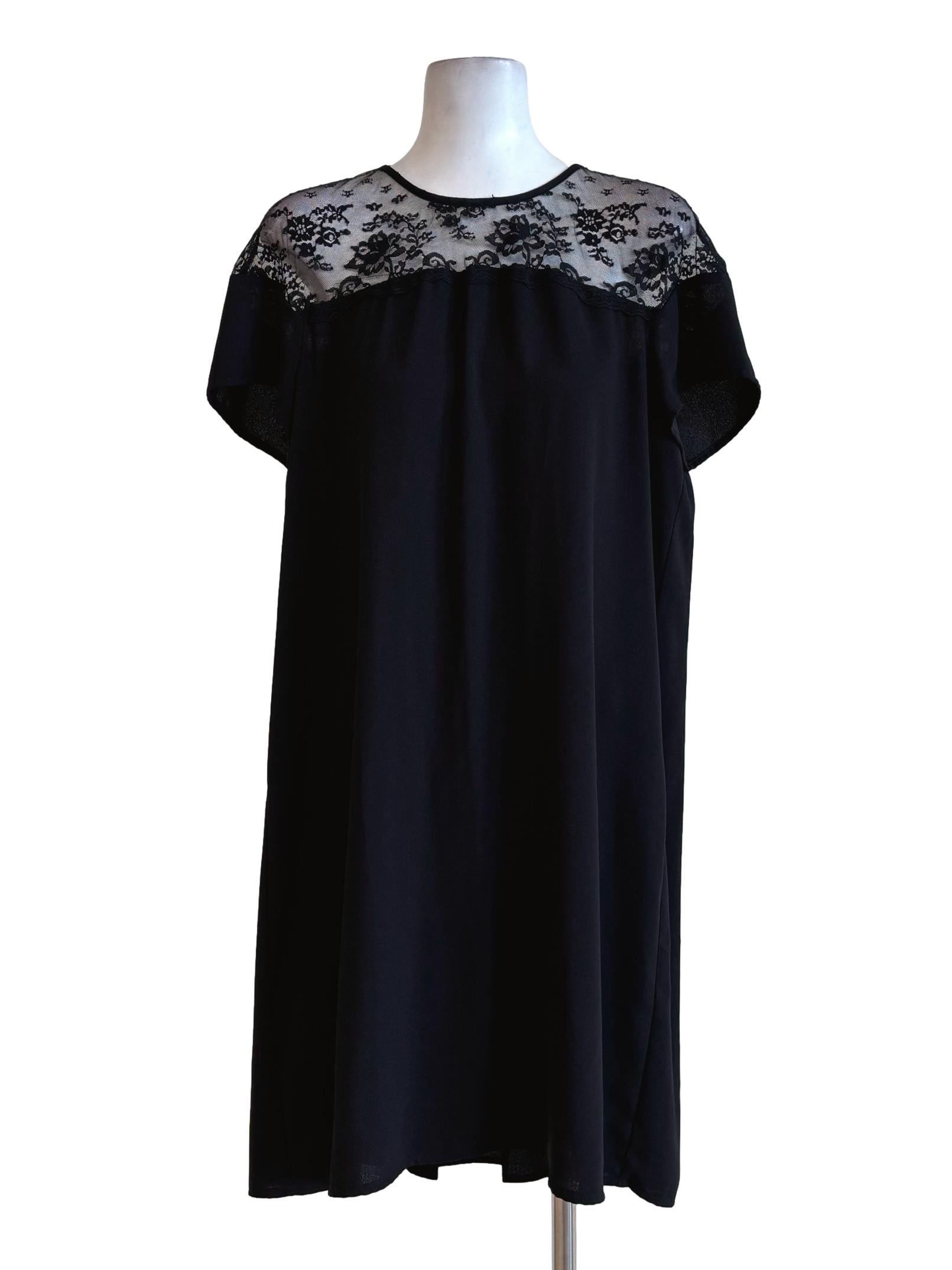 Black Short Sleeve Dress Lace Neckline