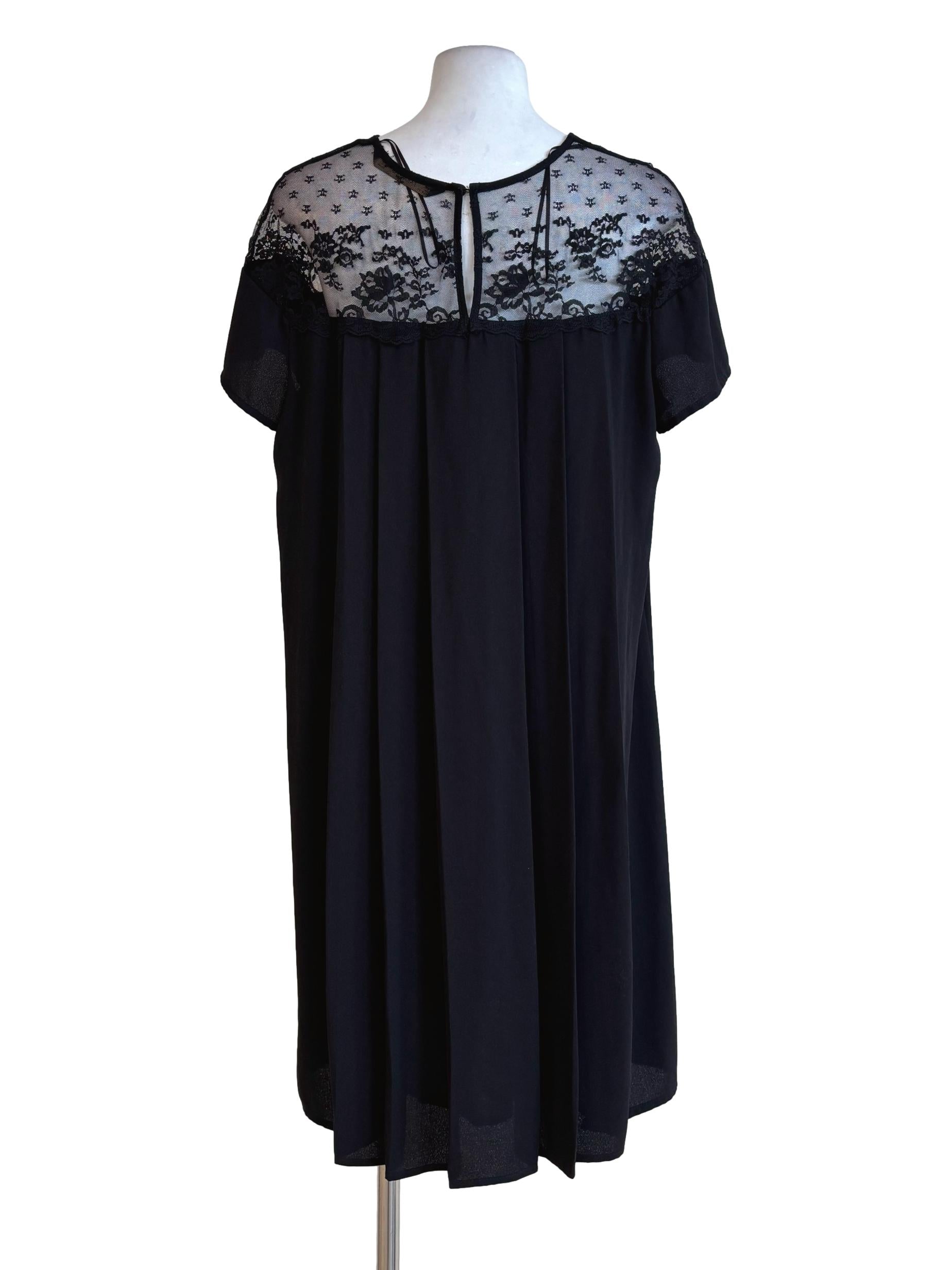 Black Short Sleeve Dress Lace Neckline