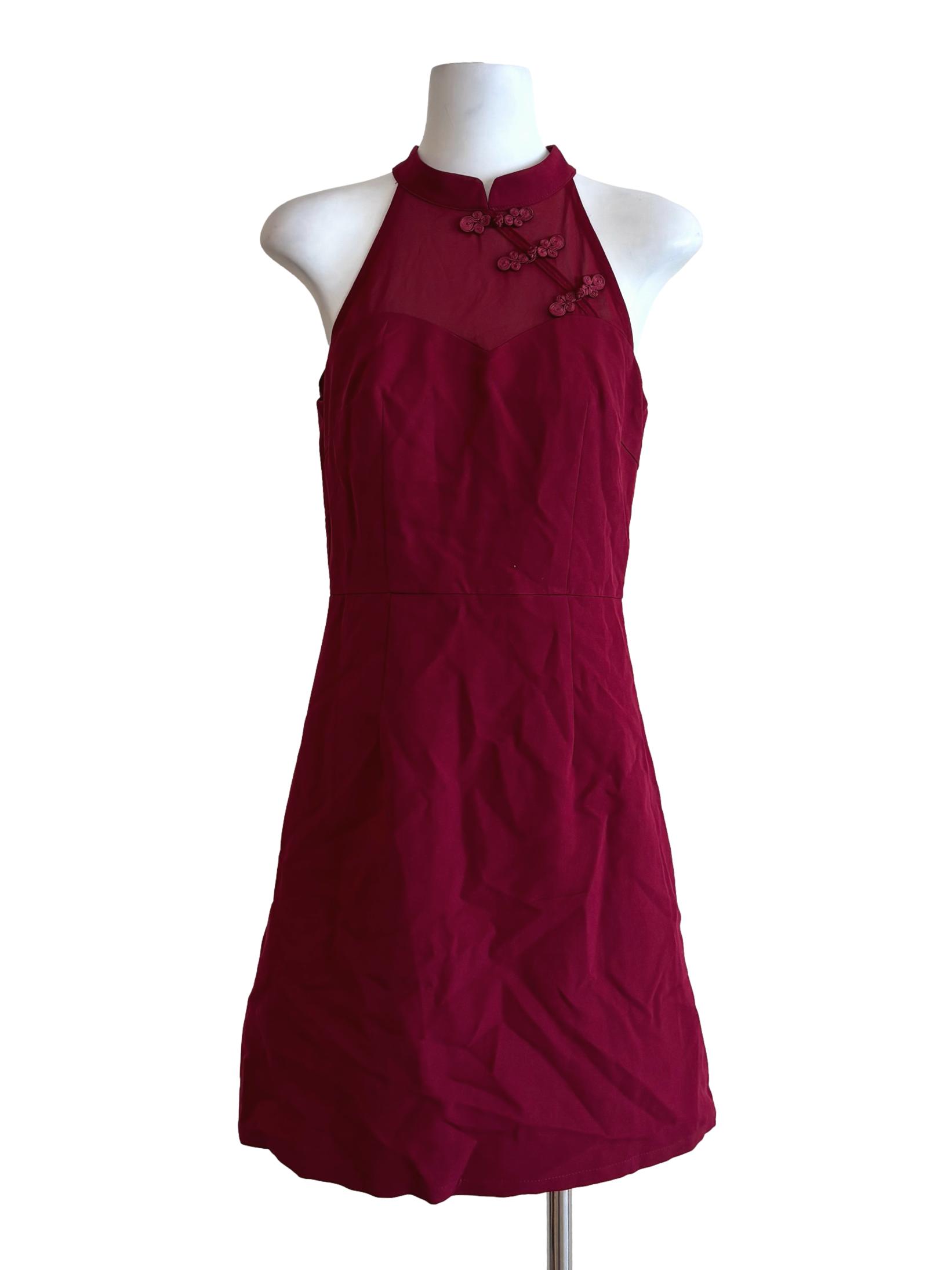 Crimson Red Sleeveless Cheongsam Dress