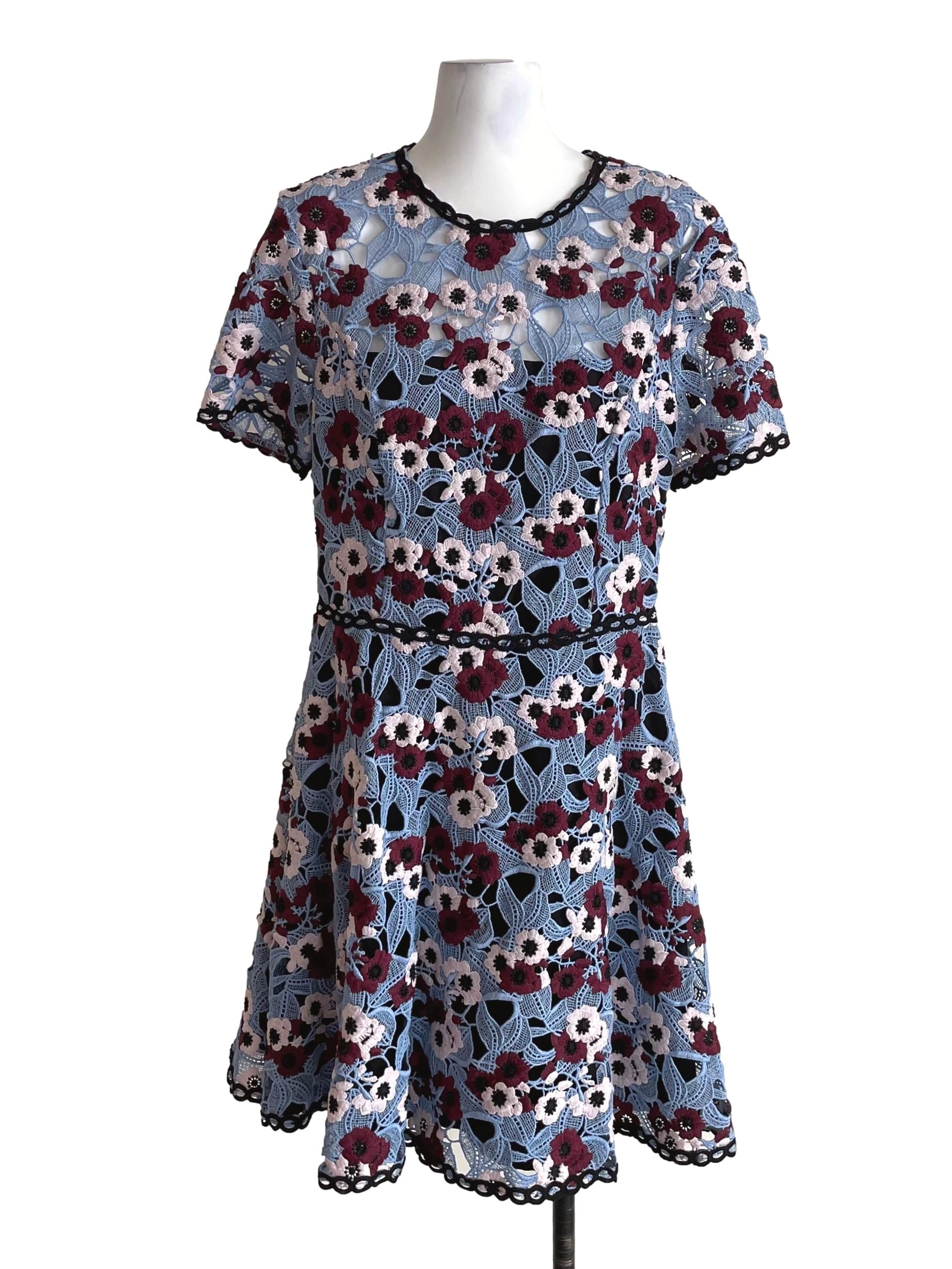 Blue & Black Embroidery A-Line Dress