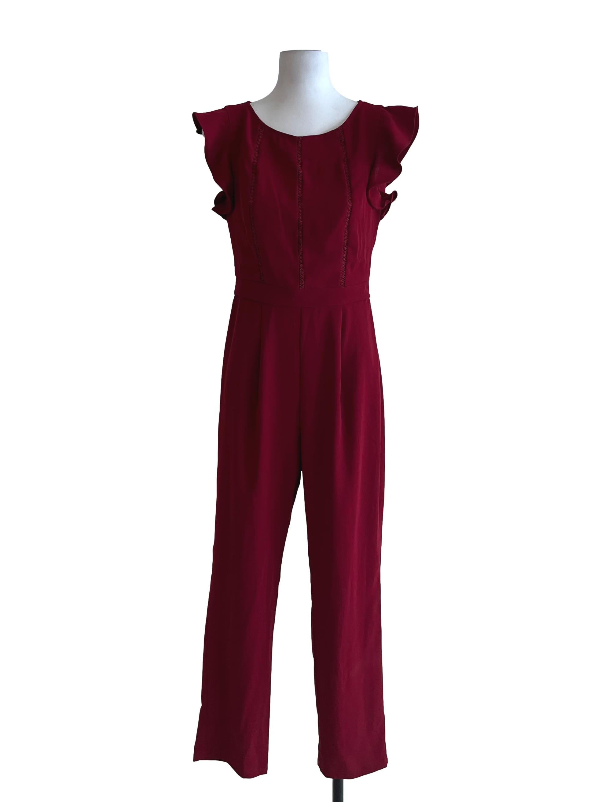 Wine Red Jewel Neckline Jumpsuit