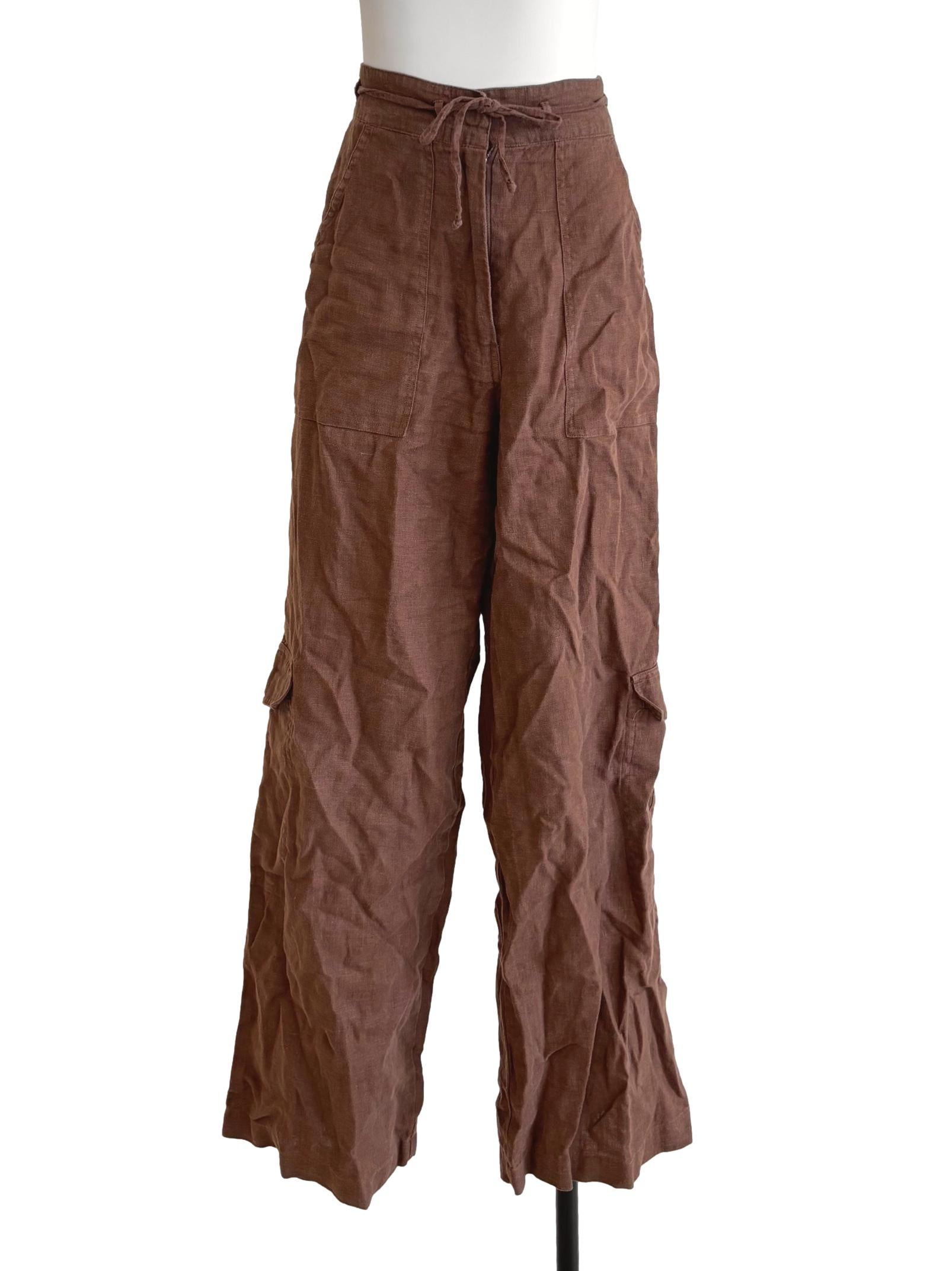 Cinnamon Brown Linen Cargo Pants