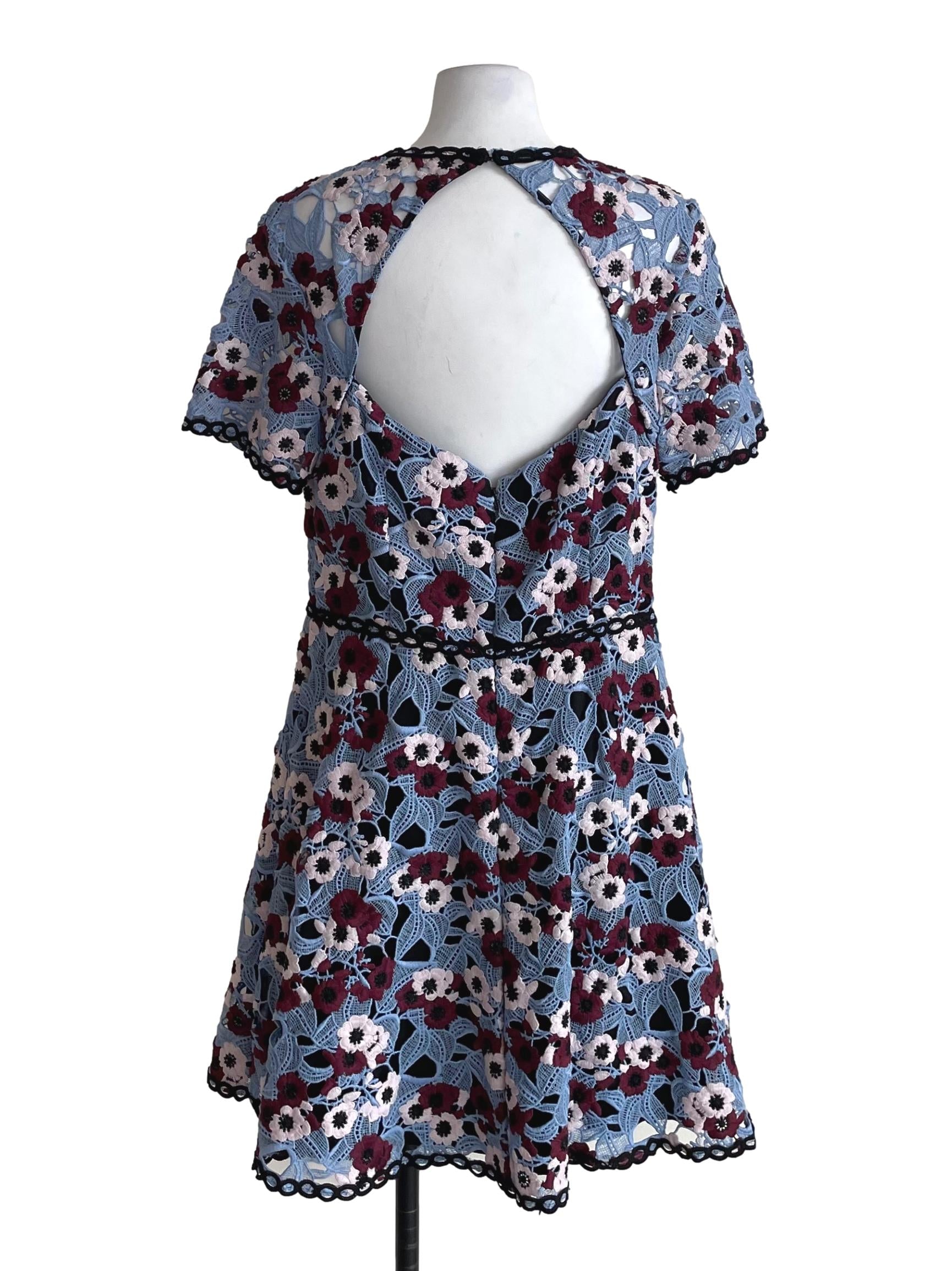 Blue & Black Embroidery A-Line Dress