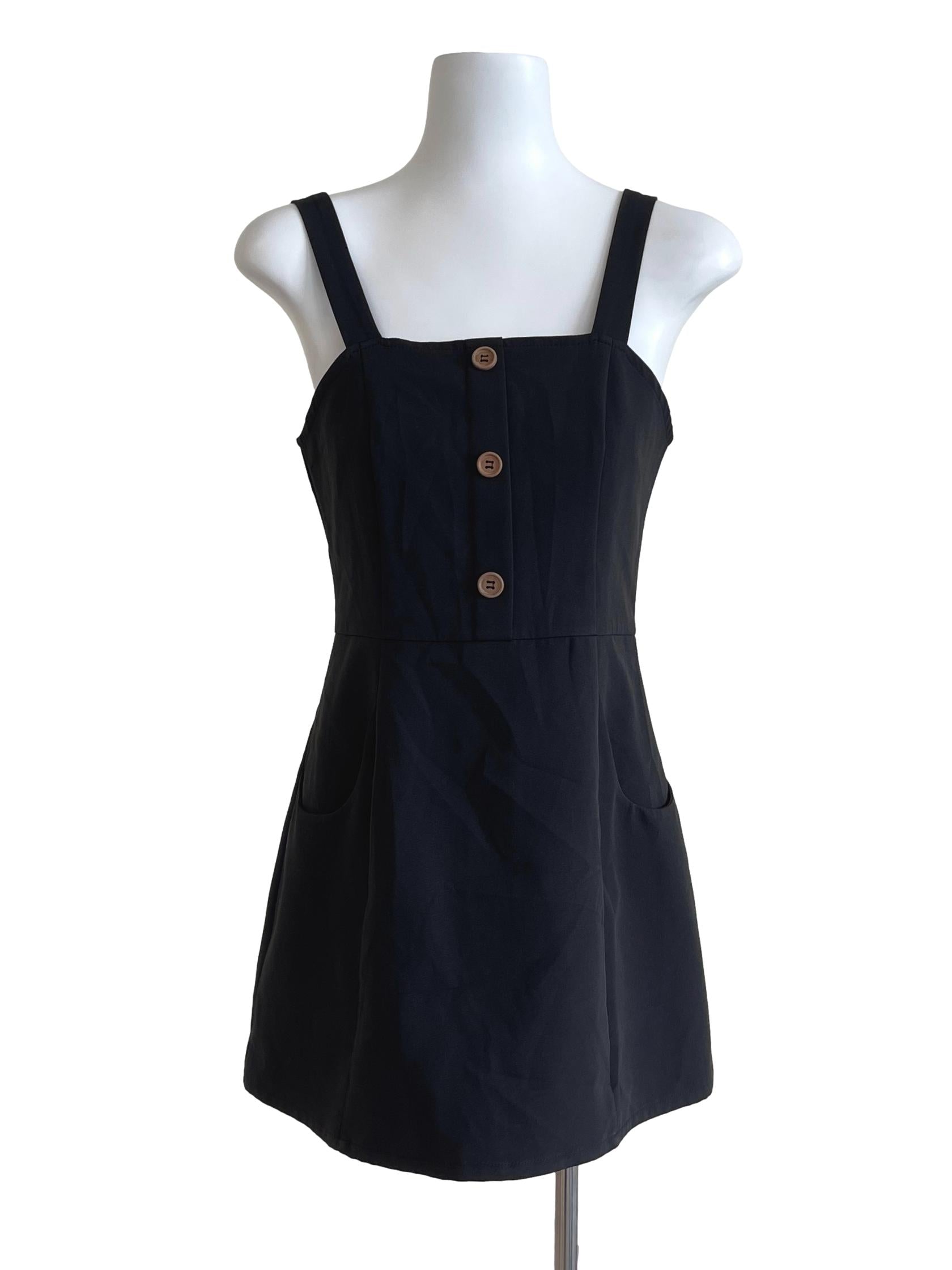 Black Button Mini Dress
