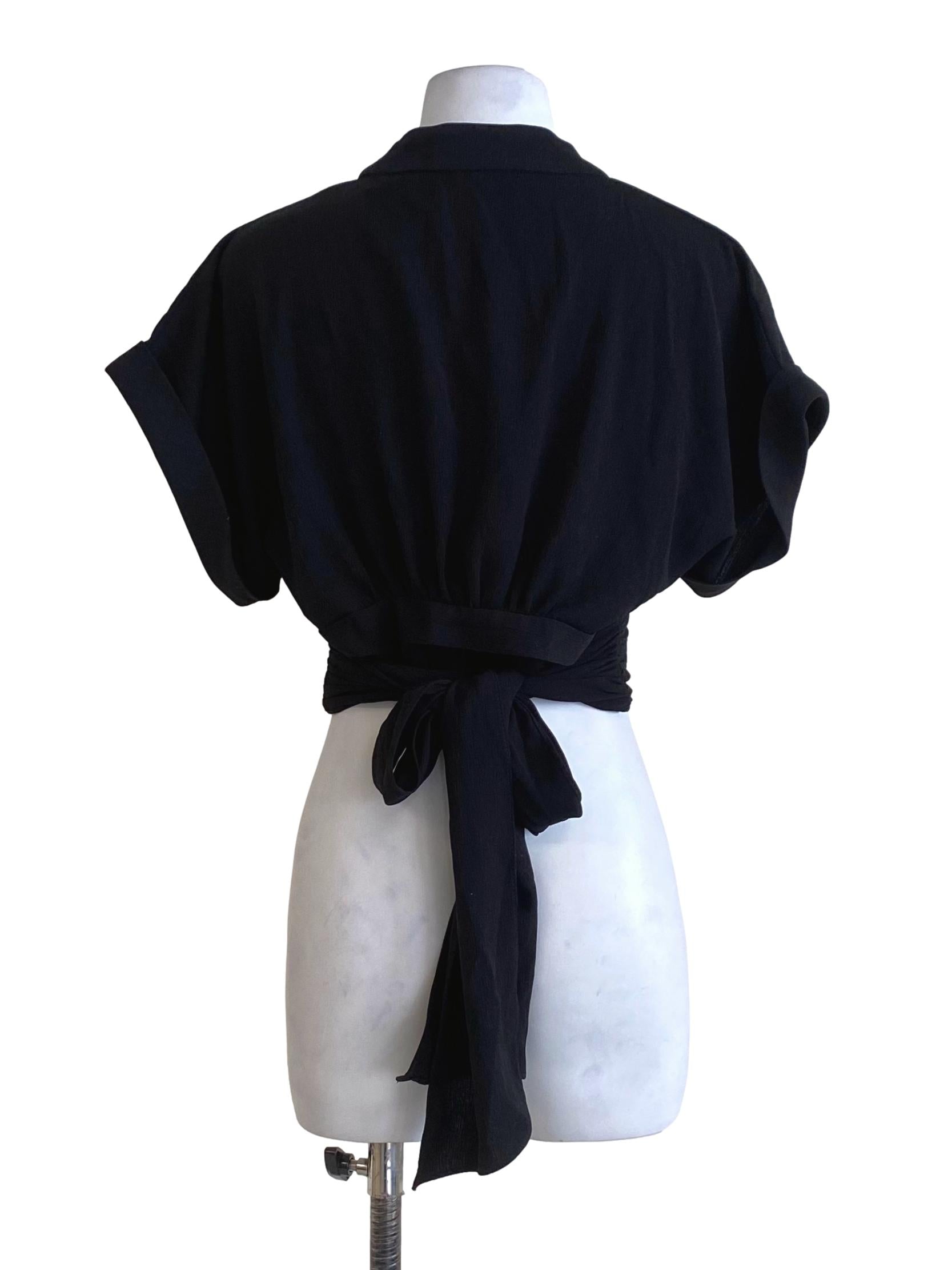 Onyx Black V-Neck Wrap Hidden Button Top LB