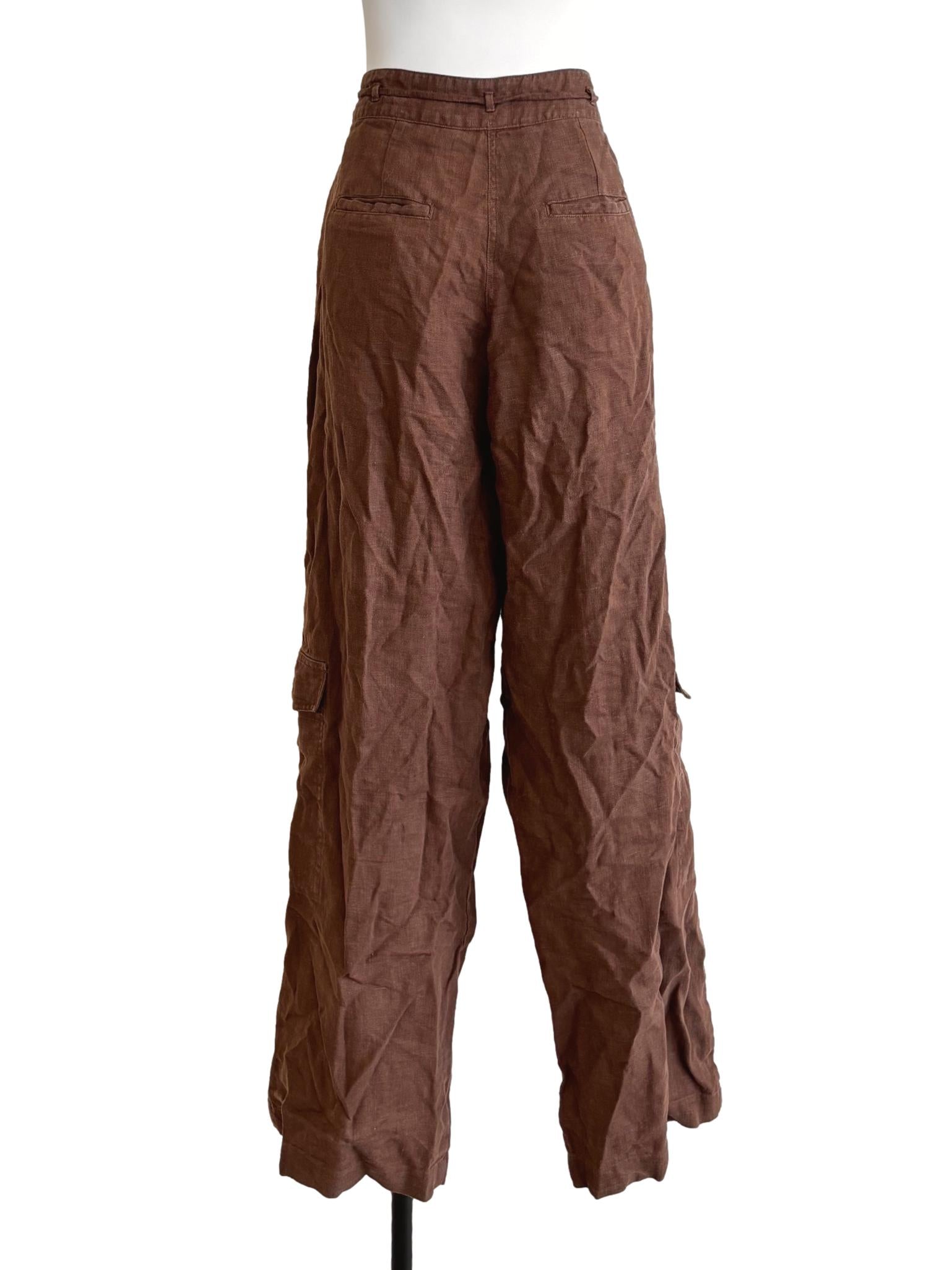 Cinnamon Brown Linen Cargo Pants